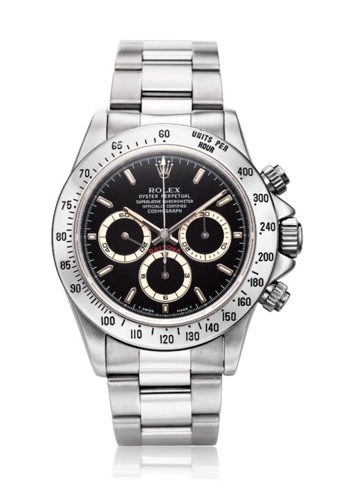 勞力士16520型號「Zenith」Daytona，W系列序號。直徑：39毫米。估價：20,000 &ndash; 40,000美元。此錶將於佳士得名錶網上專場拍賣呈獻，2020年2月25日至3月10日開放登記