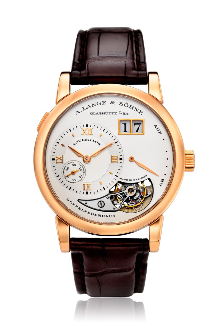 A. Lange & Söhne, Lange 1 Tourbillon, 18k pink gold, ref. 704.032, limited edition no. 51 of 250. Diameter: 38.5mm. Estimate: $60,000-80,000. Offered in Watches Online, 25 February to 10 March 2020, Online