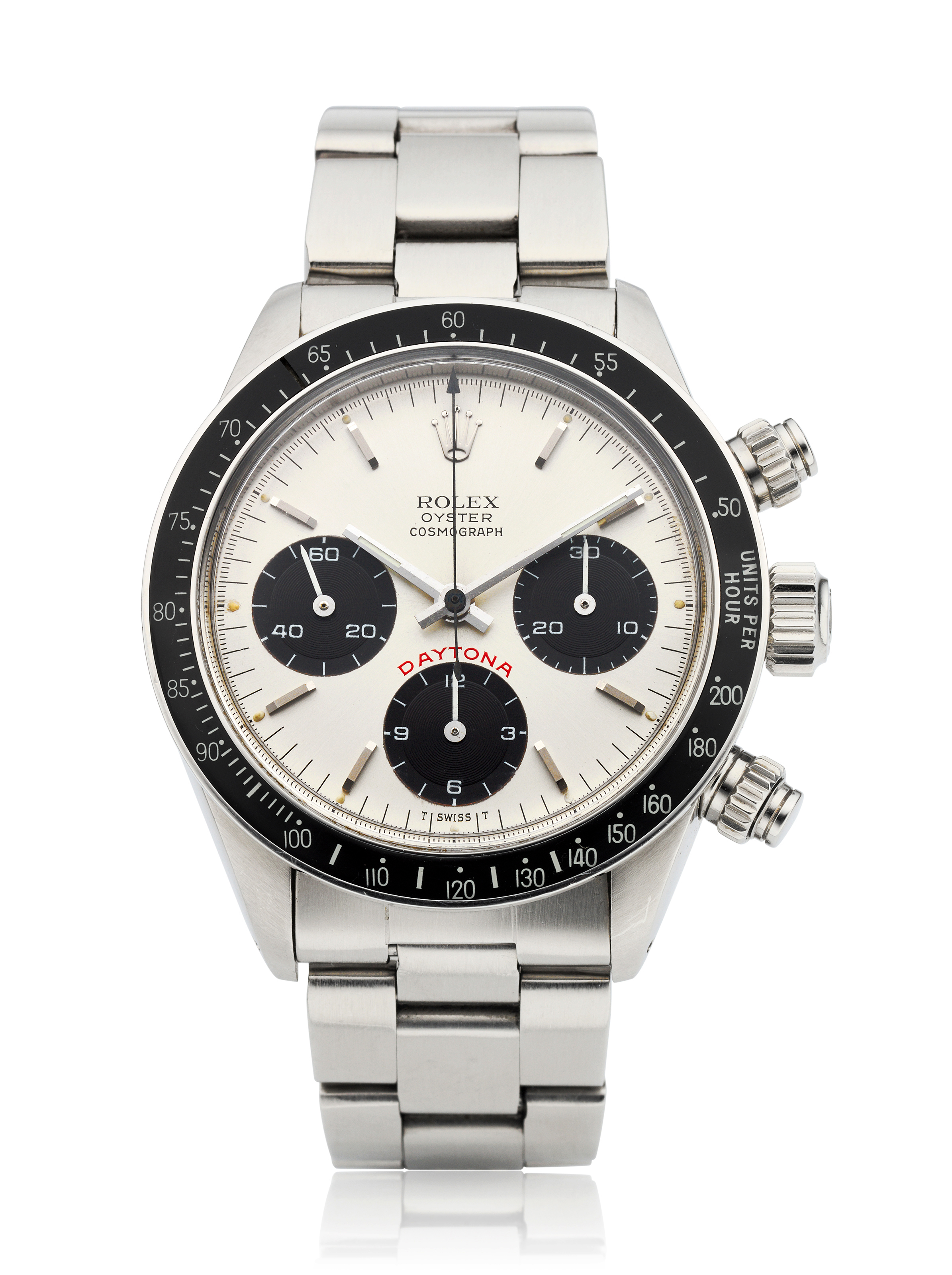 Rolex, steel Daytona ‘Big Red’, ref. 6263. Bracelet size: 6.2 inches / 157.5 mm. Estimate: $50,000-80,000. Offered in Watches Online: The Collector’s Edition, 22 July to 5 August 2020, Online