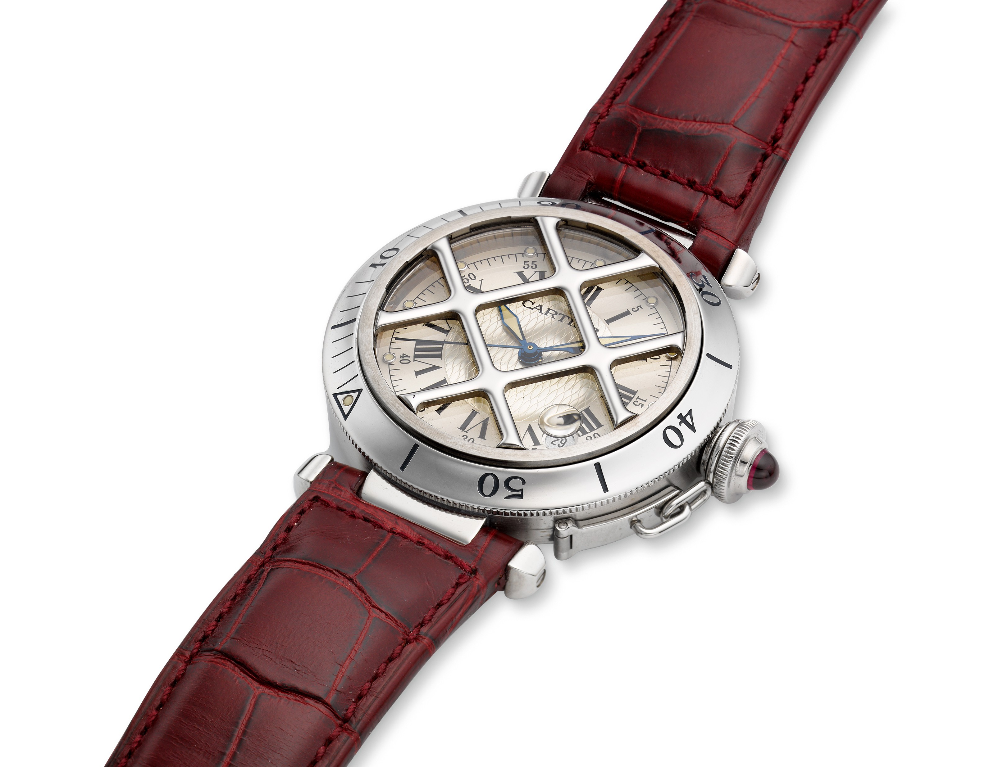 CARTIER, STEEL 150TH ANNIVERSARY LIMITED EDITION PASHA WITH GRILL