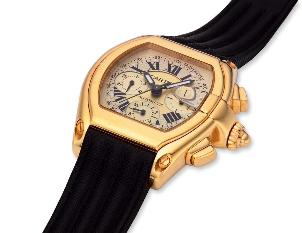 cartier, roadster, 18k gold, chronograph, ref. 2619