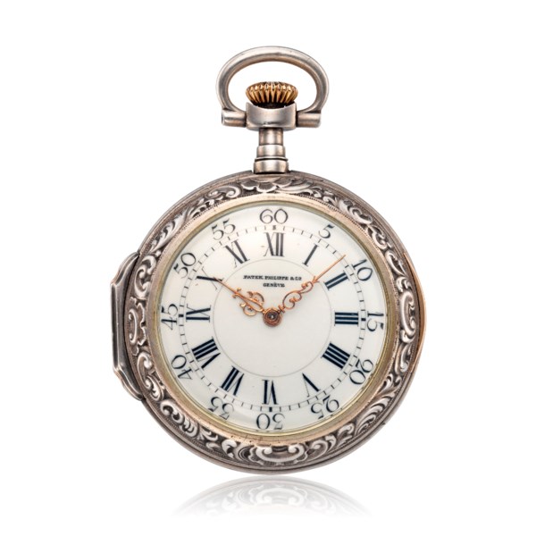 PATEK PHILIPPE, SILVER LOUIS XV STYLE POCKET WATCH 'LOVE OFFERING AN  APPLE