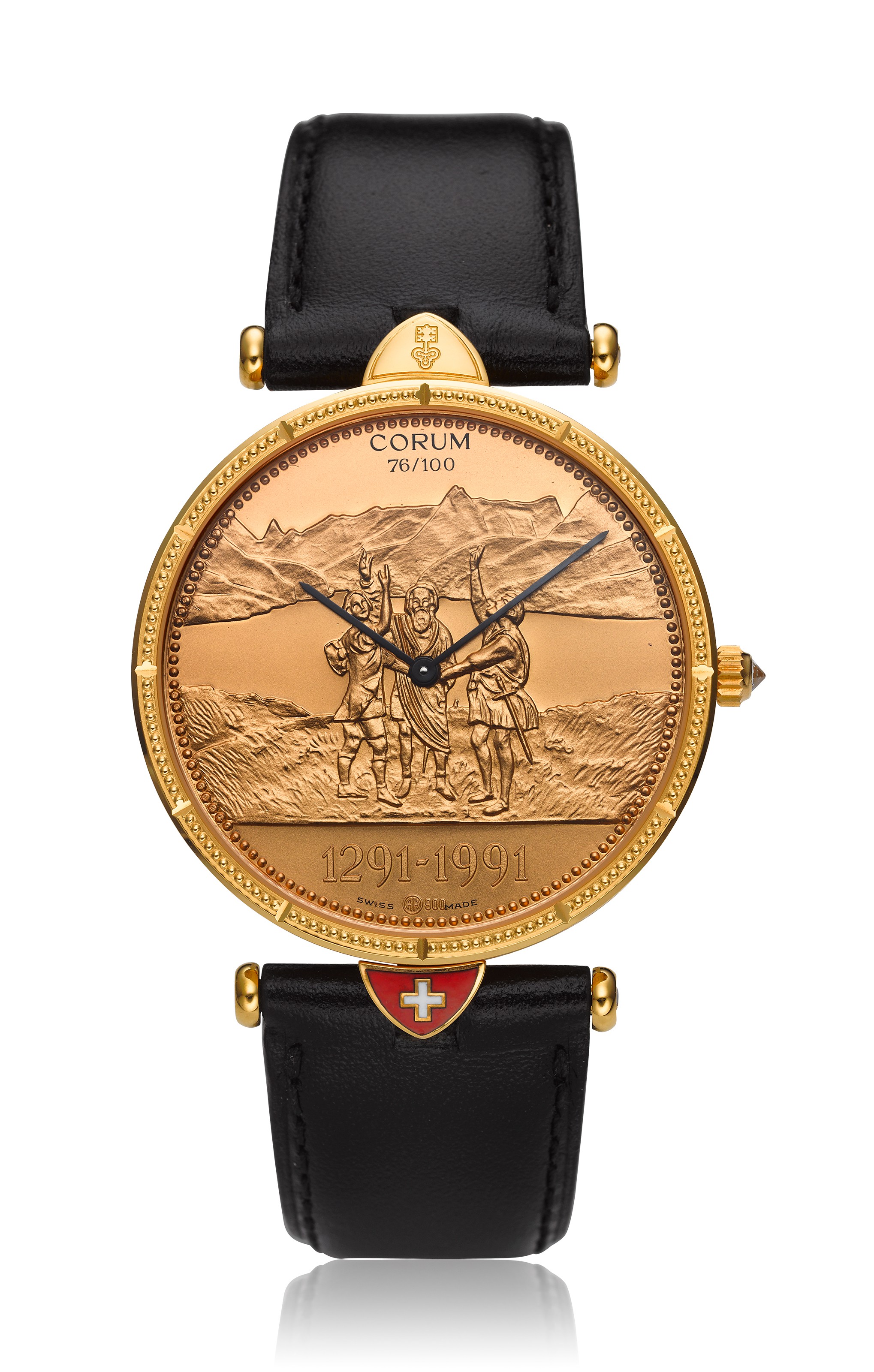 CORUM GOLD COIN WATCH COMMEMORATING THE SWISS CONFEDERATIONS 700TH ANNIVERSARY NO. 76 100 Christie s