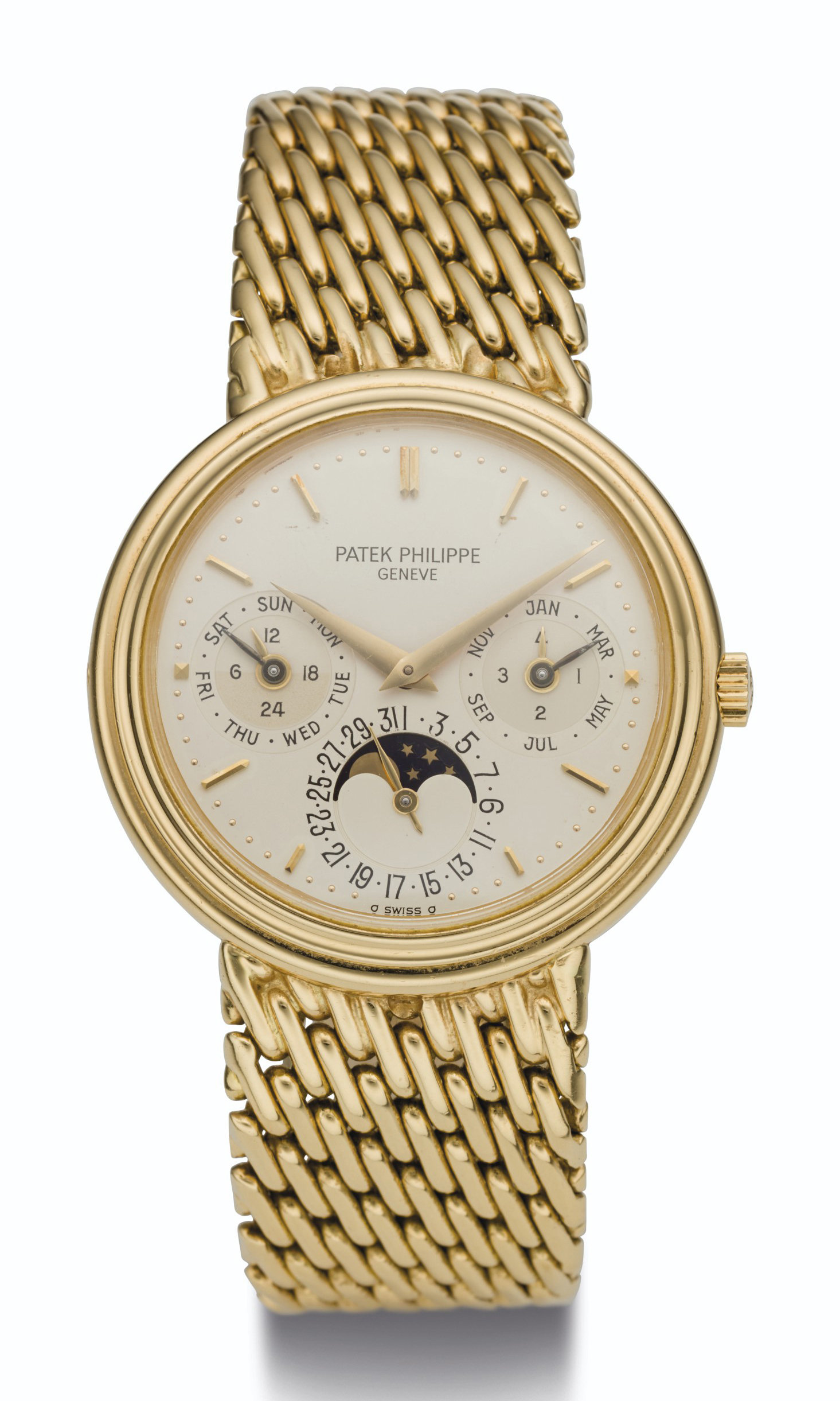 PATEK PHILIPPE, 18K GOLD, PERPETUAL CALENDAR WITH MOON PHASES AND