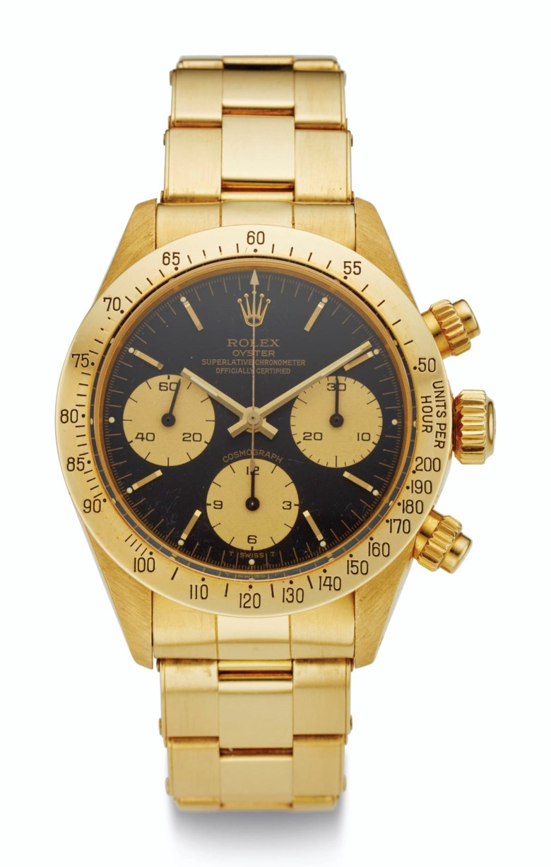 Rolex, 18k gold, Daytona, ref. 6265, case no. 5’953’058. Sold for $162,599 on 10 December 2020, Online