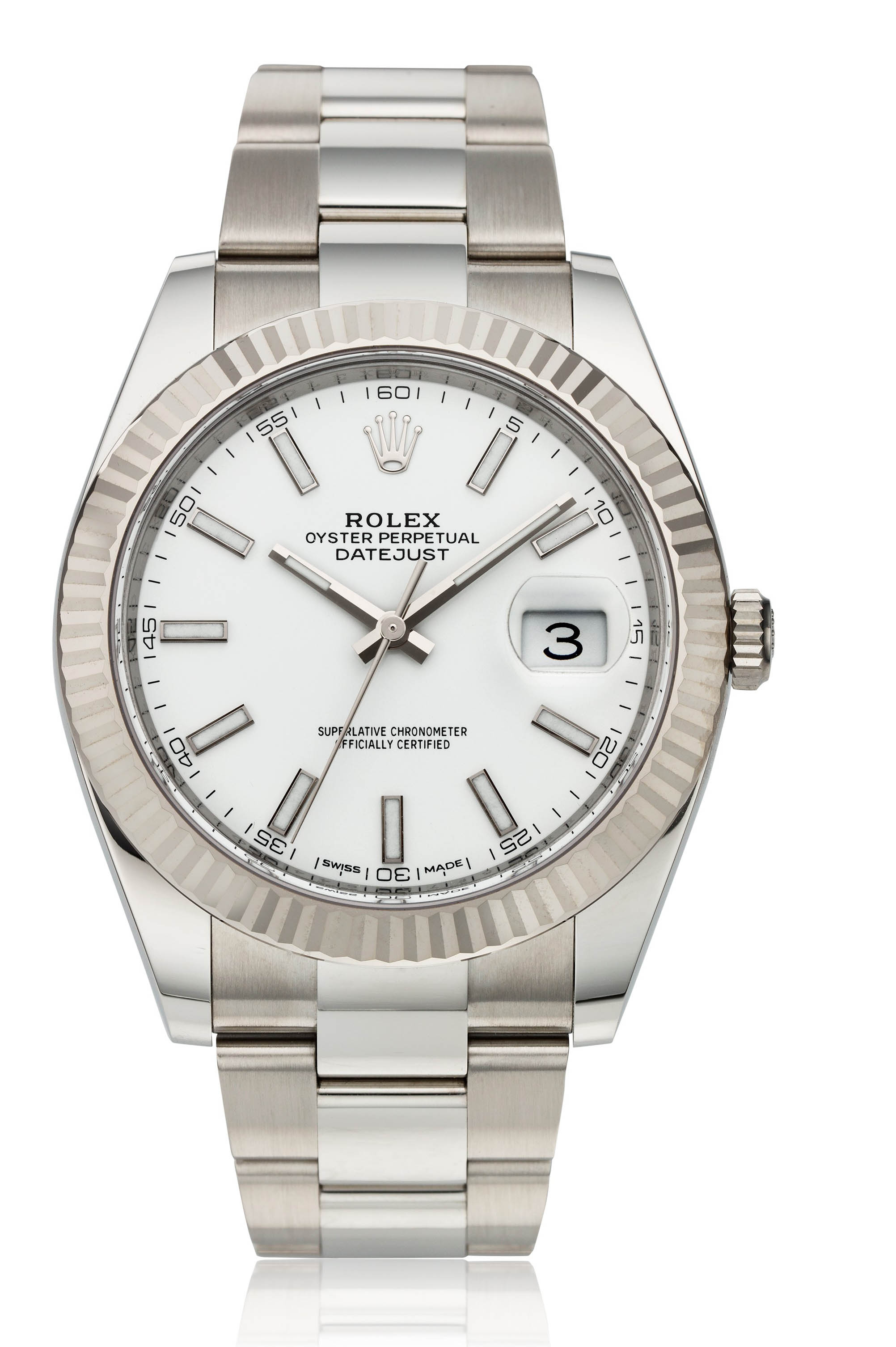 2019 rolex 41mm datejust with 18ct white gold fluted bezel