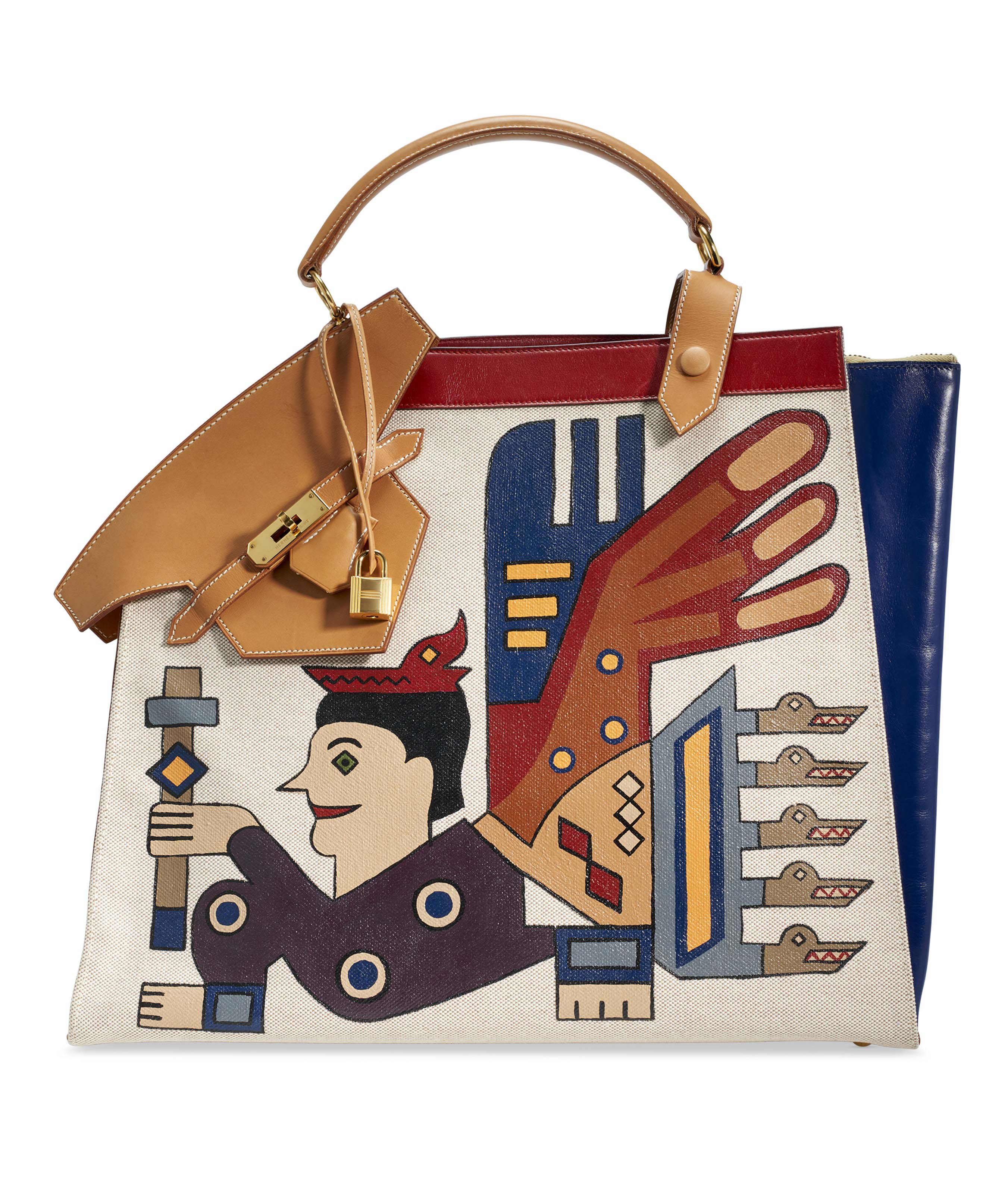 A PAINTED VACHE NATURELLE TOILE SAC HIMALAYA SYMBIOSE 43 WITH GOLD HARDWARE HERMES 1992 Christie s