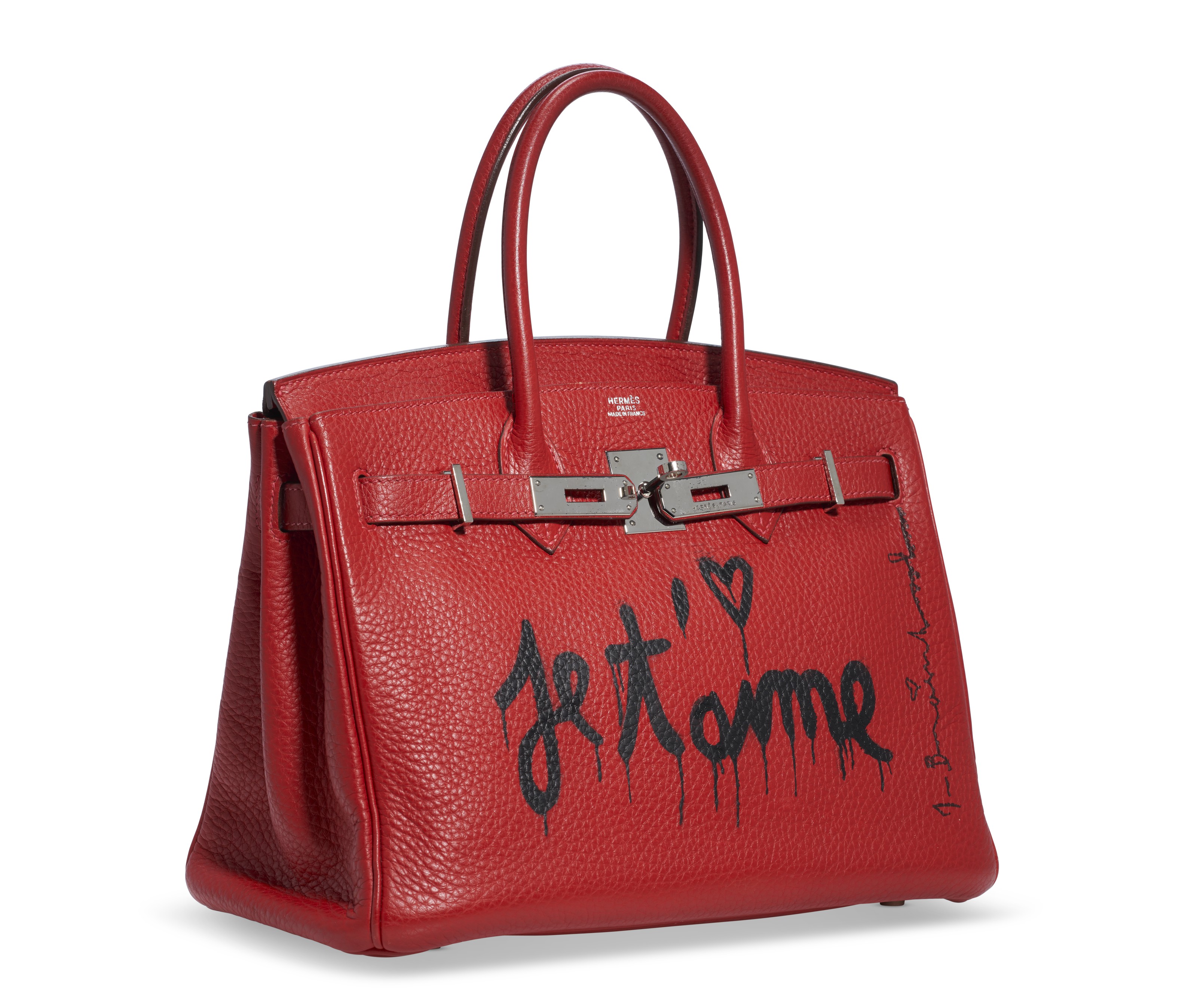 A MR. BRAINWASH PAINTED ROUGE GARANCE CLEMENCE LEATHER BIRKIN 30 WITH PALLADIUM HARDWARE A LIFE IS BEAUTIFUL STATUE HERMES 2005 Christie s