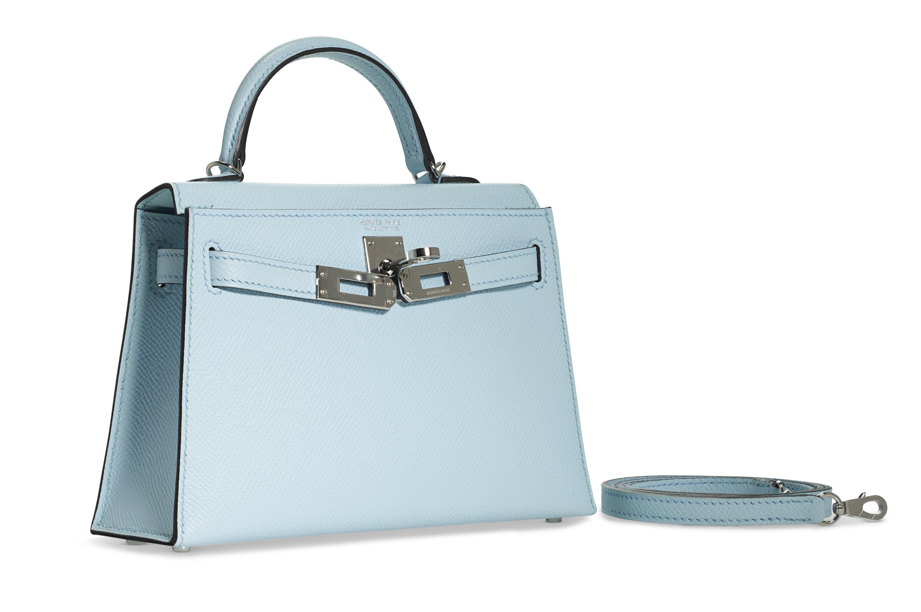 Hermès Mini Kelly II Blue Glacier Epsom Leather Palladium Hardware at  1stDibs