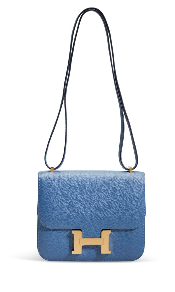 Lot - HERMÈS 2021 Sac Mini CONSTANCE 18 Veau Epsom Bleu de France