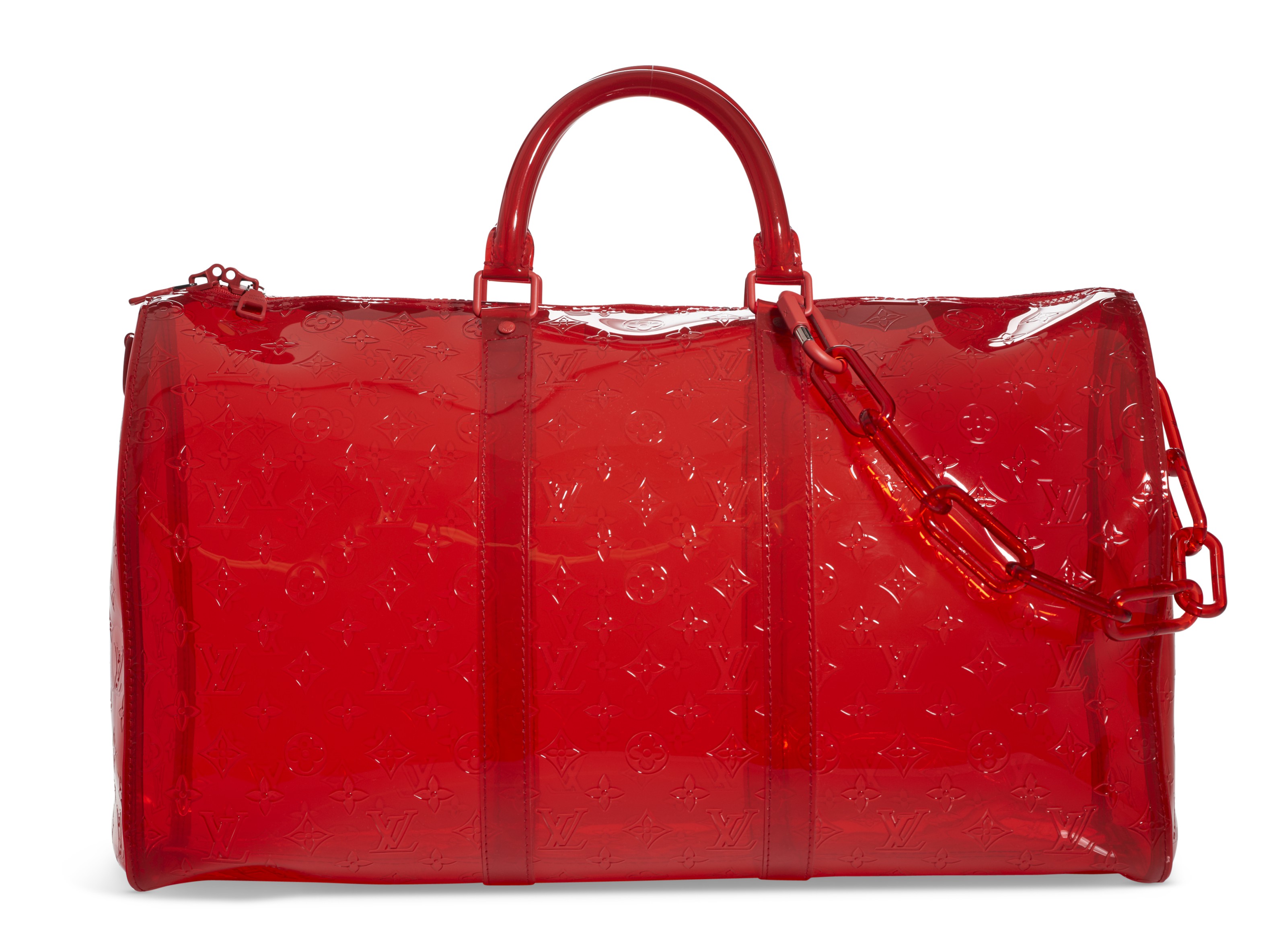 A LIMITED EDITION RED MONOGRAM PVC KEEPALL BANDOULIÈRE 50 BY