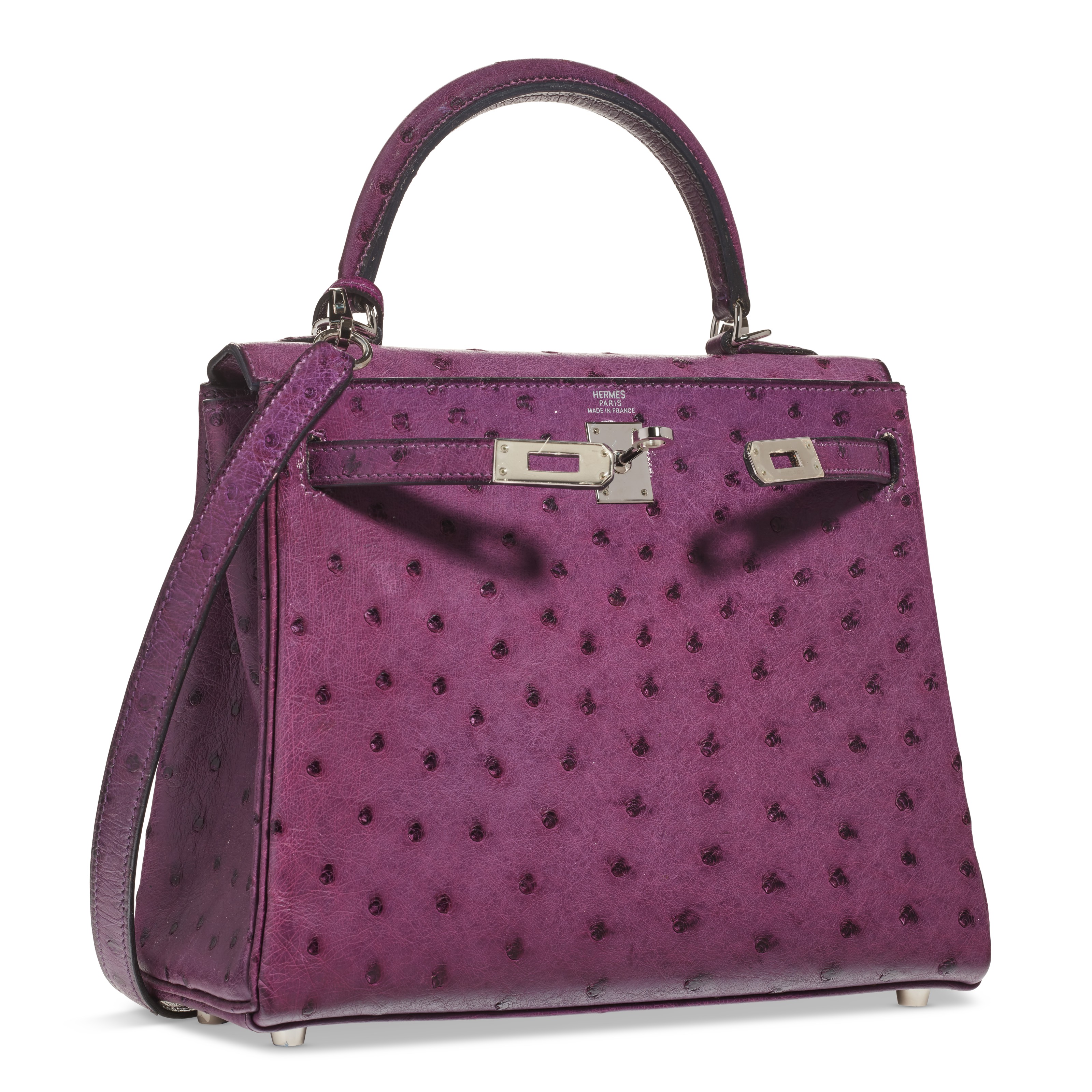 A VIOLINE OSTRICH RETOURNE KELLY 25 WITH PALLADIUM HARDWARE HERMES 2006FROM THE COLLECTION OF SUSAN CASDEN Christie s
