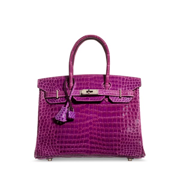 Hermes 35cm Shiny Violet Porosus Crocodile Birkin Bag with, Lot #58157