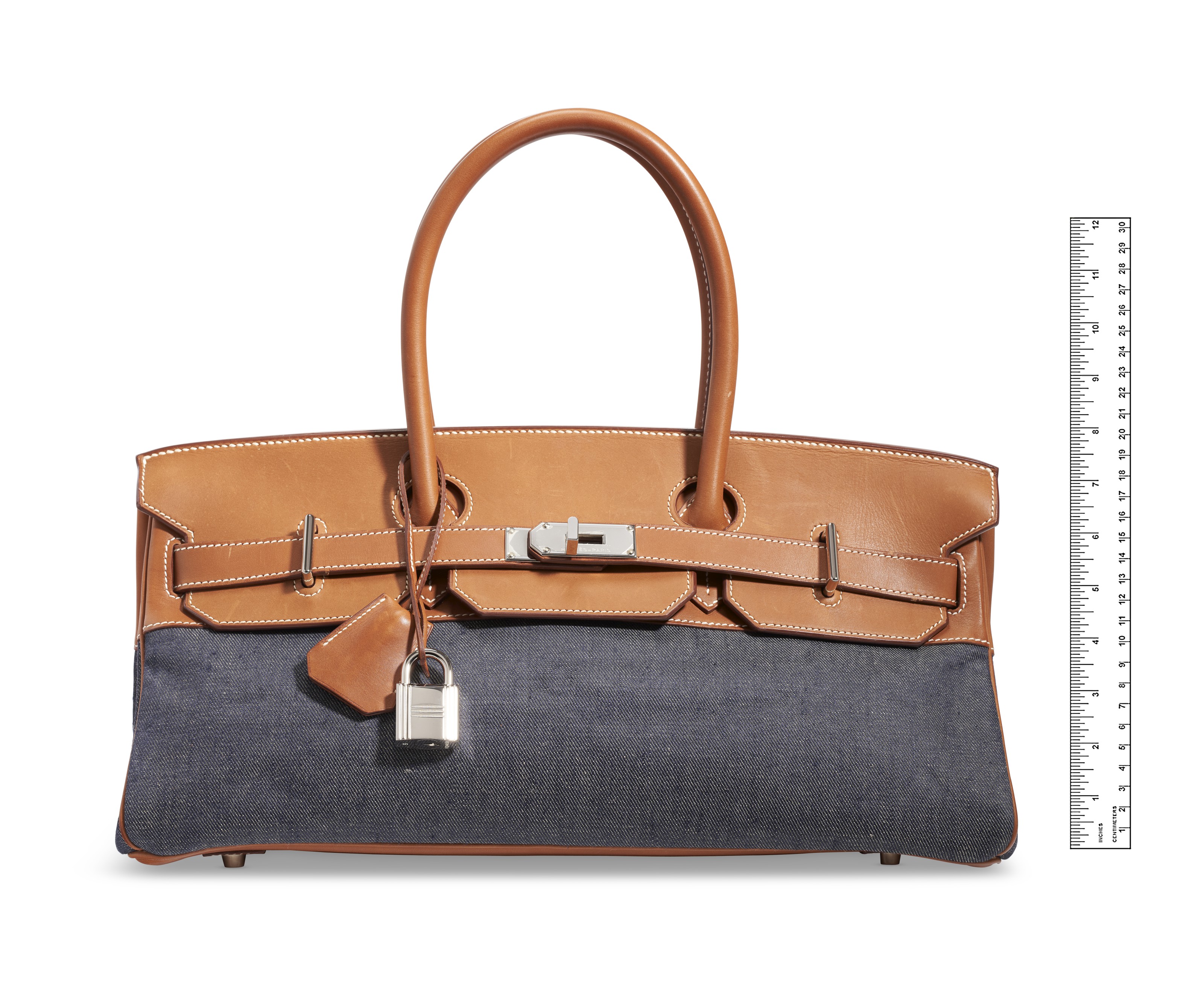 A NATUREL BARÉNIA LEATHER & DENIM JPG SHOULDER BIRKIN 42 WITH