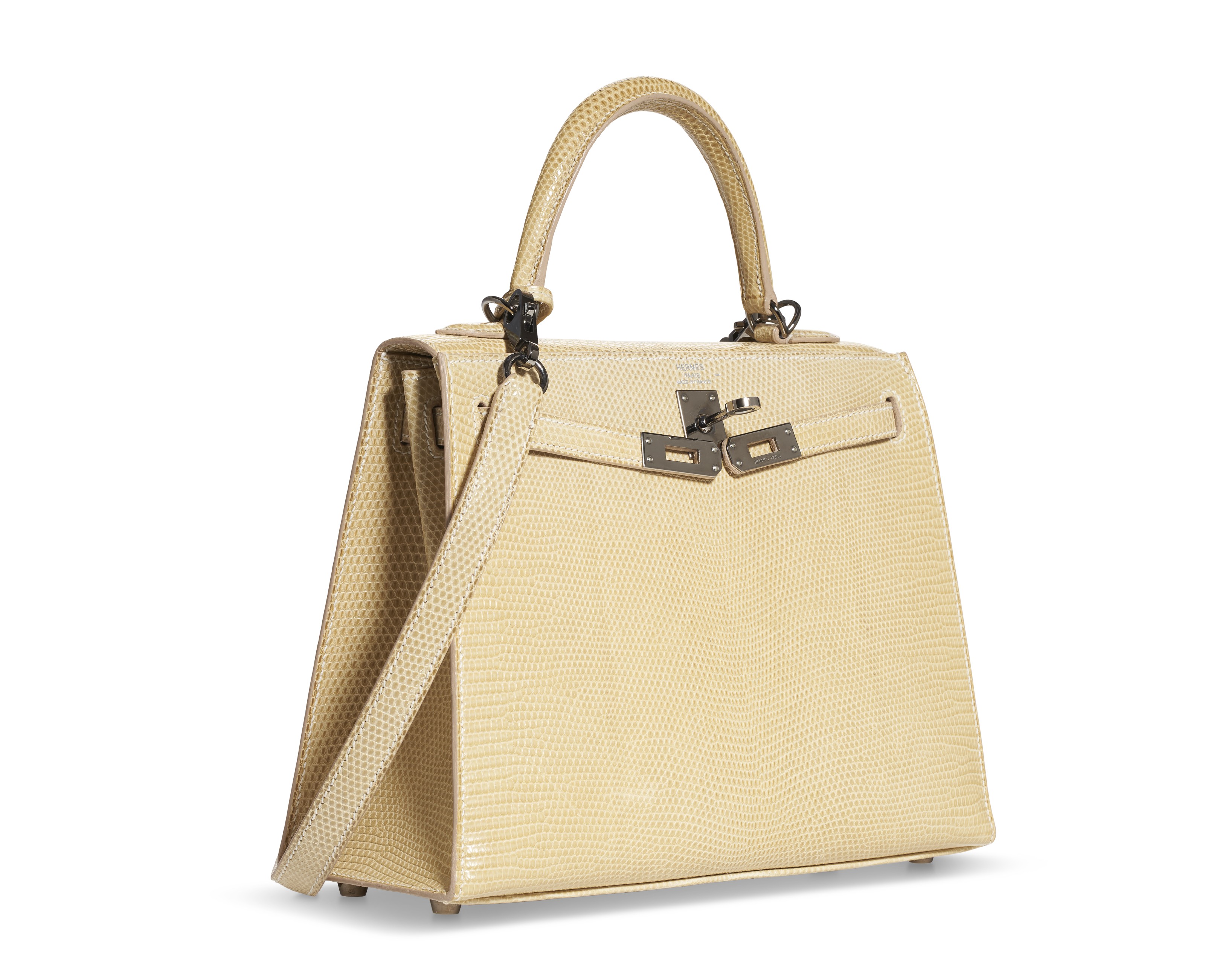 A PARCHEMIN NILOTICUS LIZARD SELLIER KELLY 25 WITH PALLADIUM