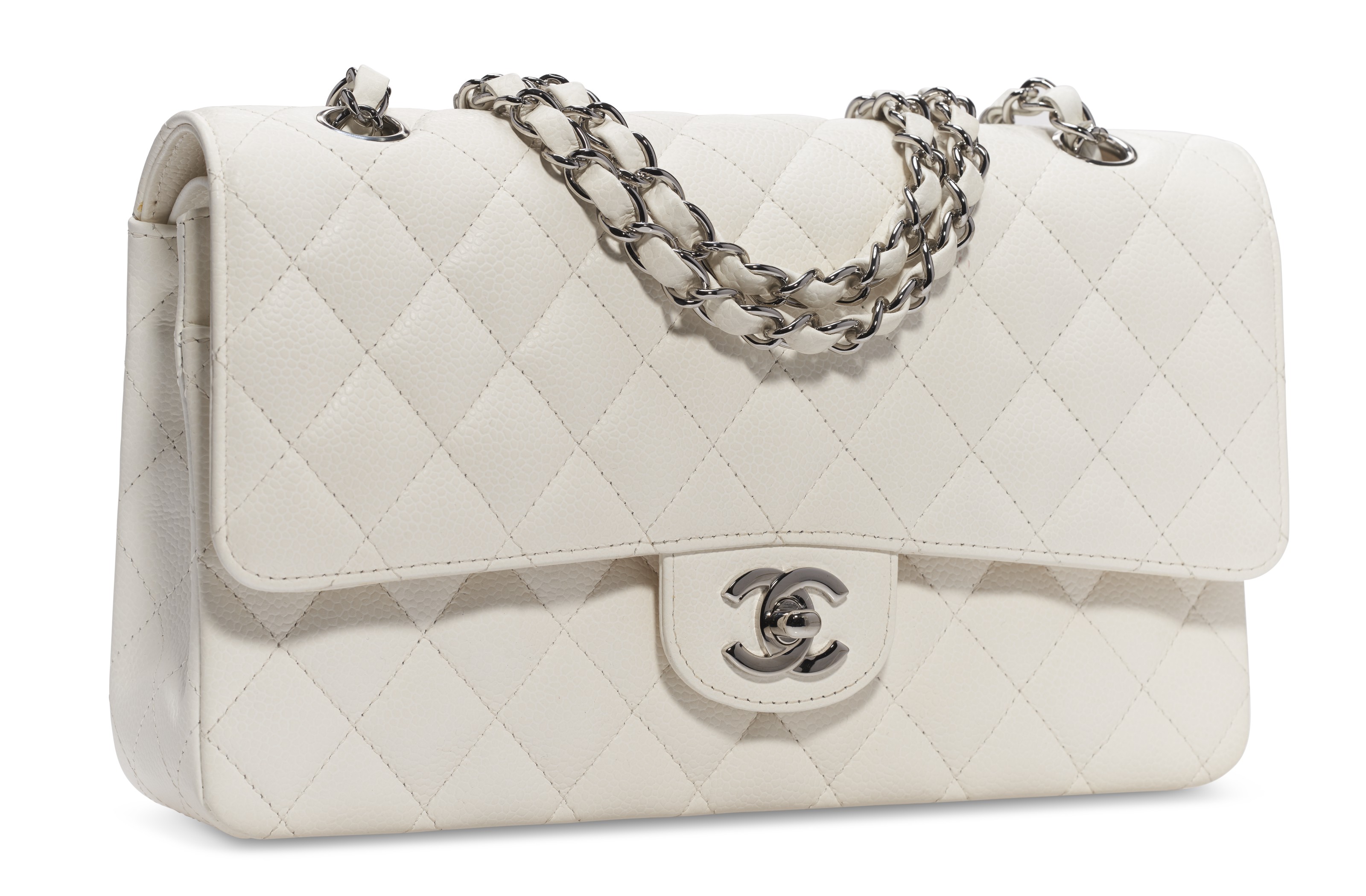 Chanel Vintage Medium Classic Flap White Lambskin Gold Hardware - Luxury  Shopping