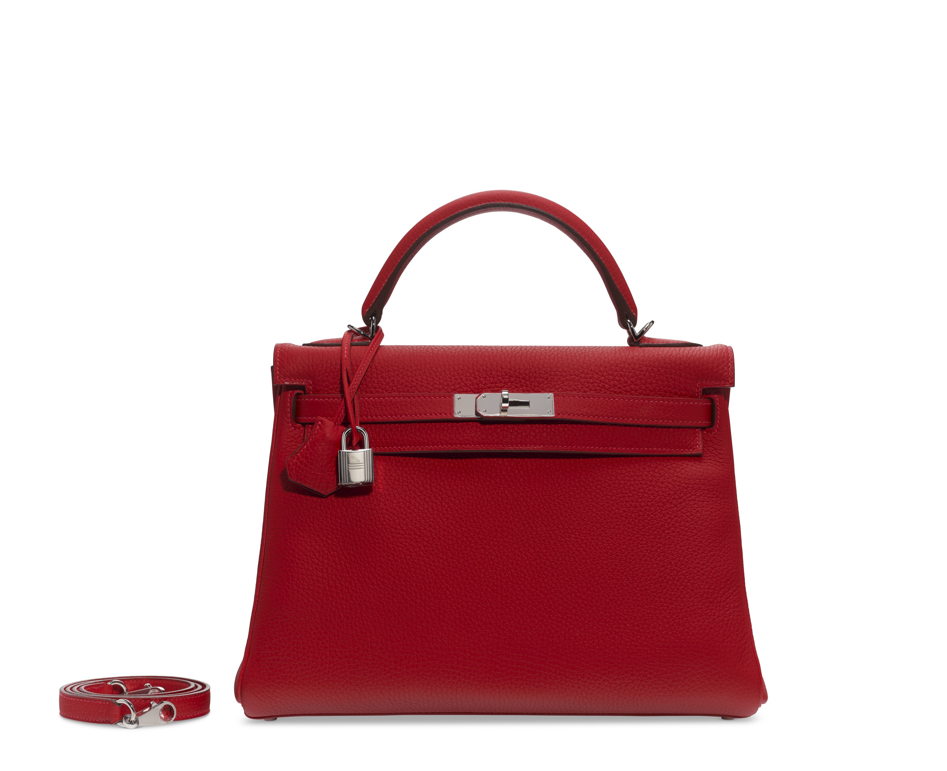 A CUSTOM ROUGE VIF CLÉMENCE LEATHER RETOURNÉ KELLY 32 WITH PALLADIUM ...