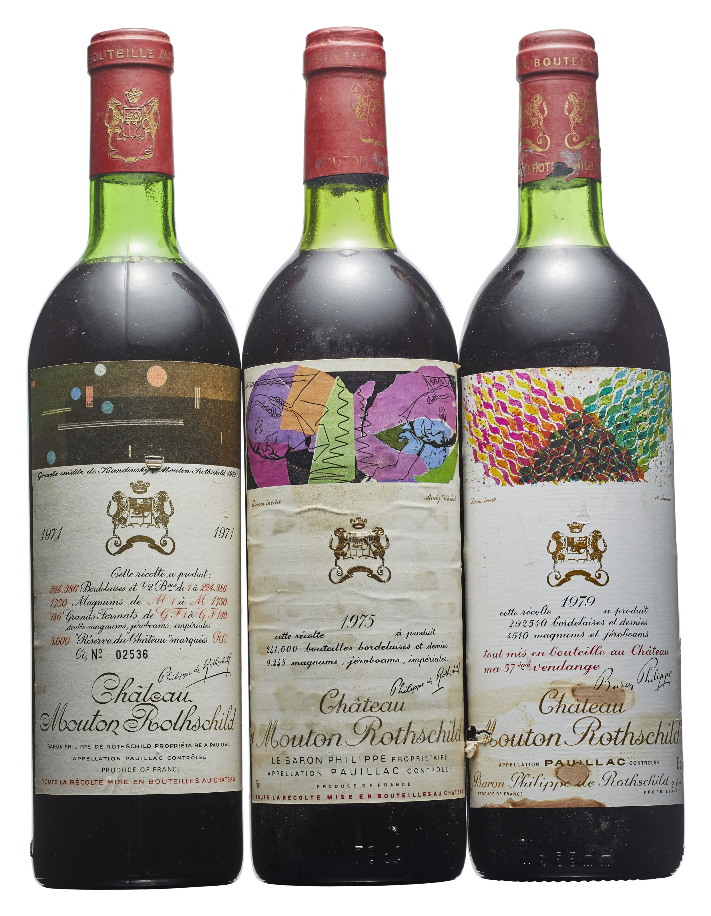 Mixed Château Mouton-Rothschild, Château Mouton-Rothschild 1971Corroded and damaged capsules ...