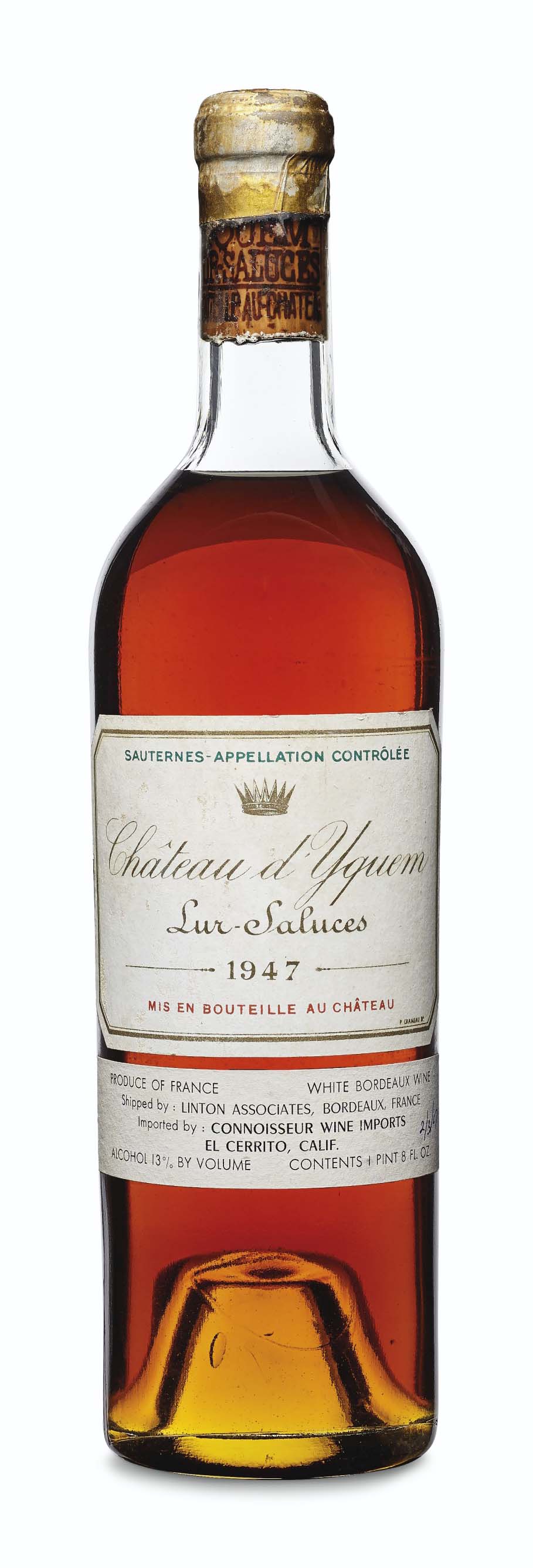 Château d'Yquem 1947, Sauternes, 1er grand cru classéSlightly corroded ...
