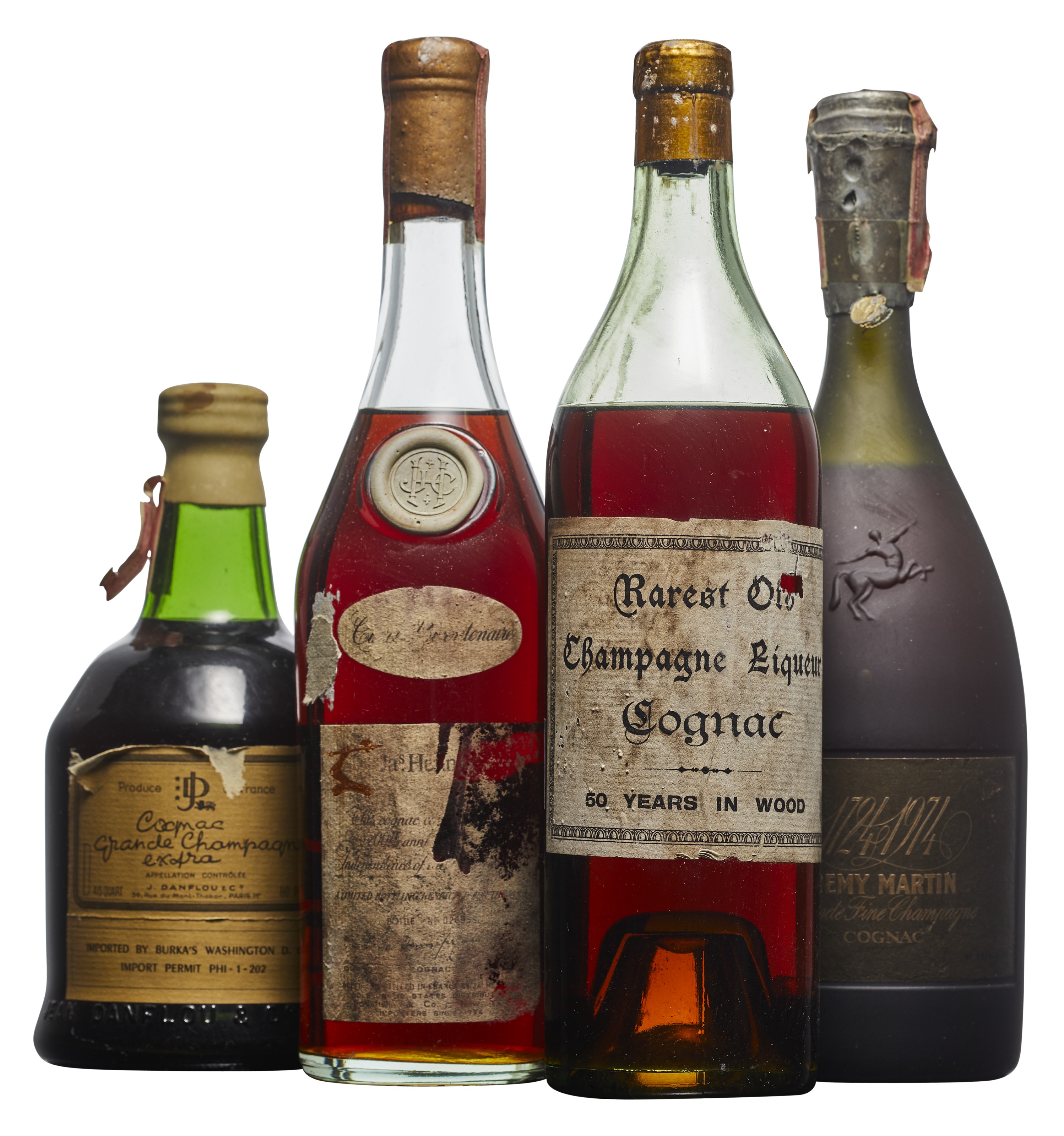 Mixed Cognac, Hennessy, Cuvée BicentenaireWax capsule, badly binsoiled