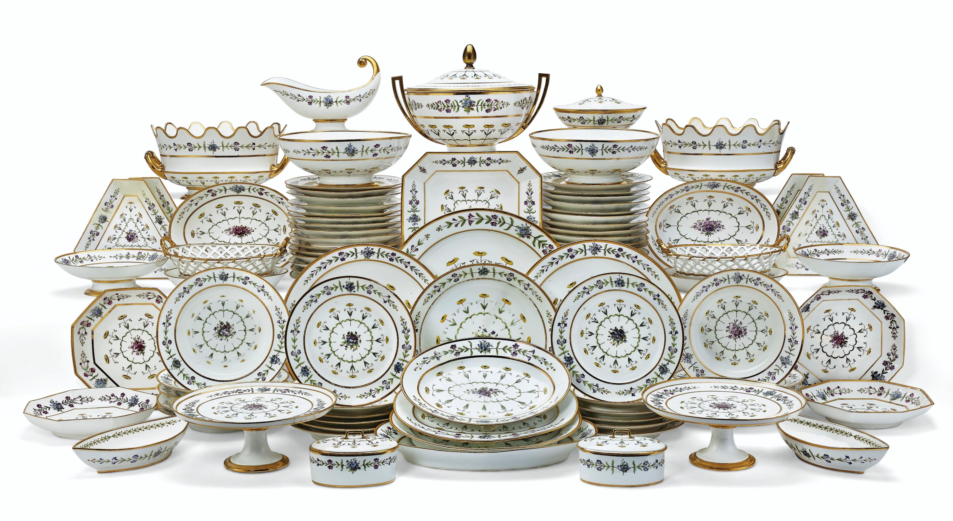 A SEVRES (HARD PASTE) PORCELAIN PART DINNER AND DESSERT SERVICE