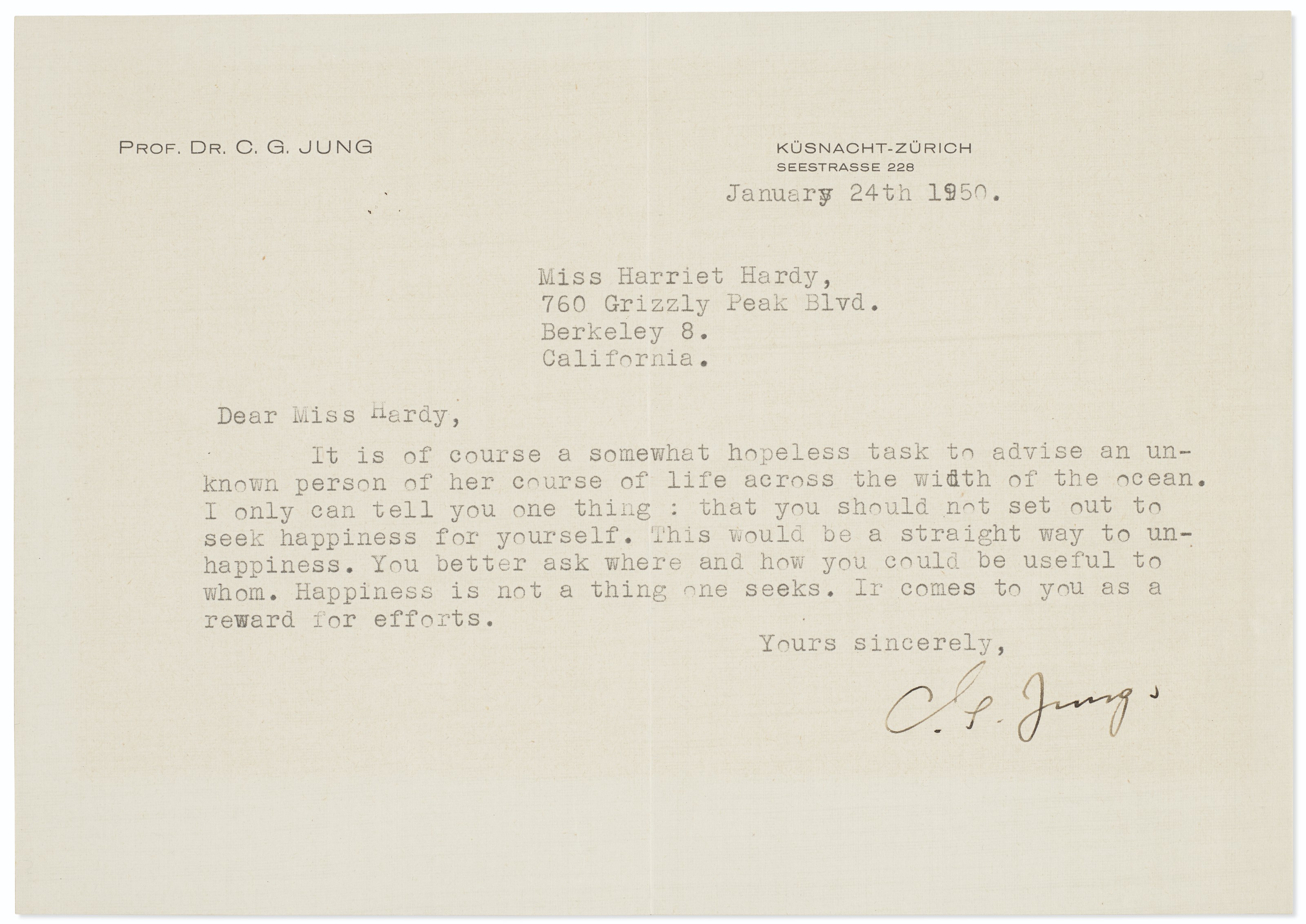 Carl Jung on happiness, Zurich, 1950 Christie’s