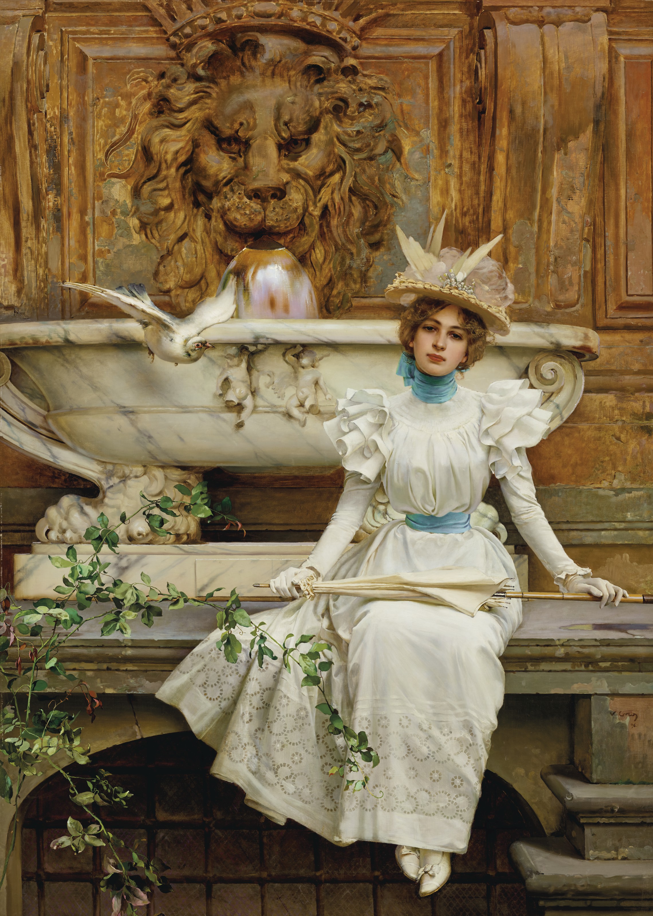Vittorio Matteo Corcos, Alla fontana (Le due colombe), 1896, sold for $687,500 on 15 October 2020 at Christie's in New York