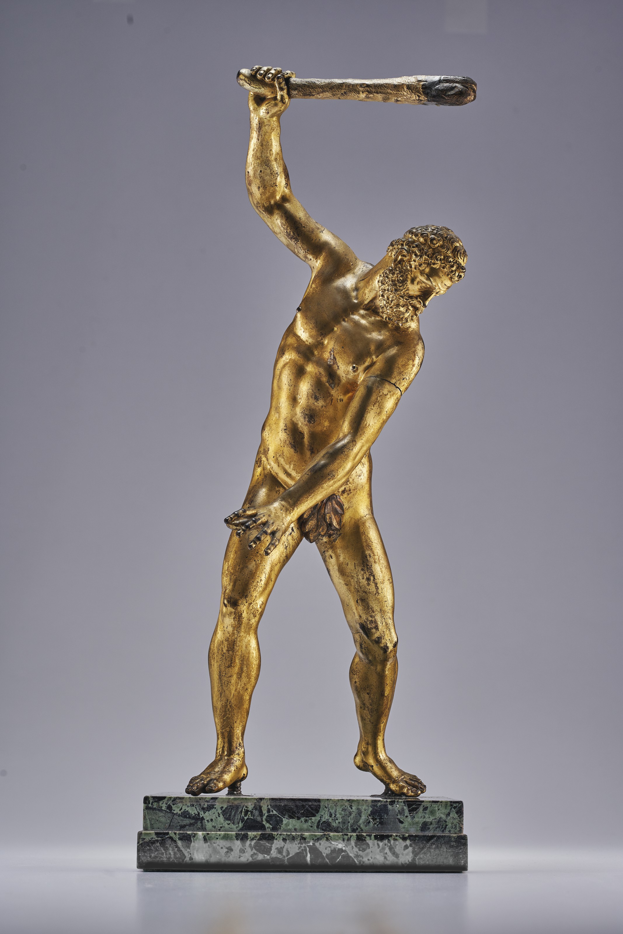 Italian, after Giambologna, a gilt-bronze figure of Hercules, 17th century. 16&frac14;&nbsp;in (41.3 cm) high, 18 in (45.7 cm) high, overall. Sold for $81,250 in
Old Master Paintings and Sculpture, 2-19 June 2020, Online