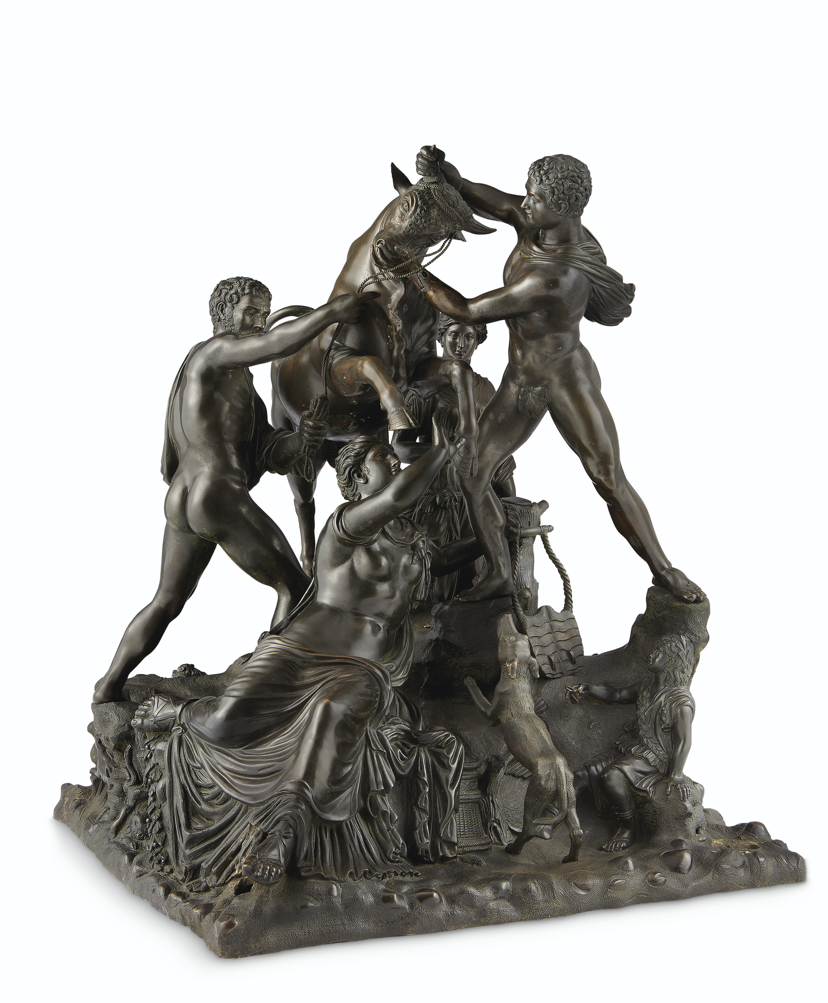 A bronze group of the &lsquo;Farnese Bull&rsquo;, probably Southern Italian, 19th century.&nbsp;20 in (50.8 cm) high, 16&frac12; in (41.3 cm) square. Offered in
Old Master Paintings and Sculpture, 2-19 June 2020, Online