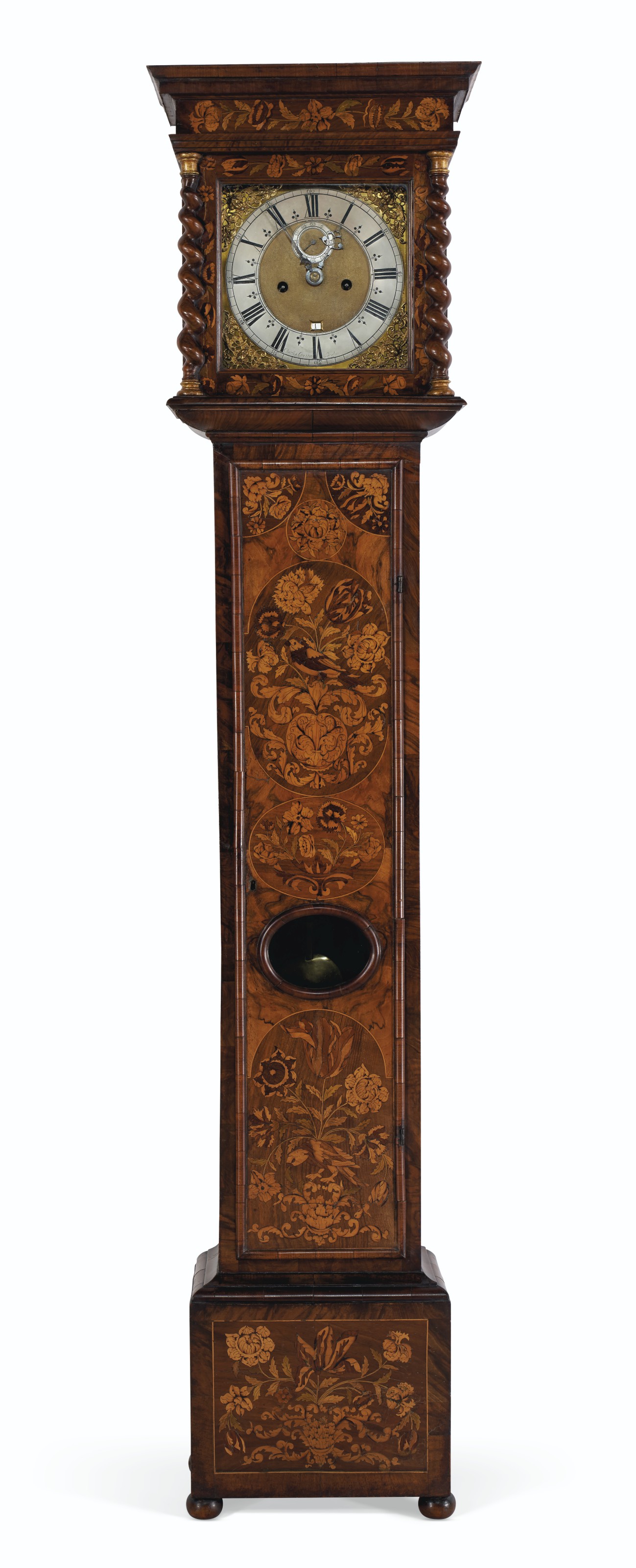 A QUEEN ANNE FLORAL MARQUETRY INLAID TALL CASE CLOCK, EARLY 18TH