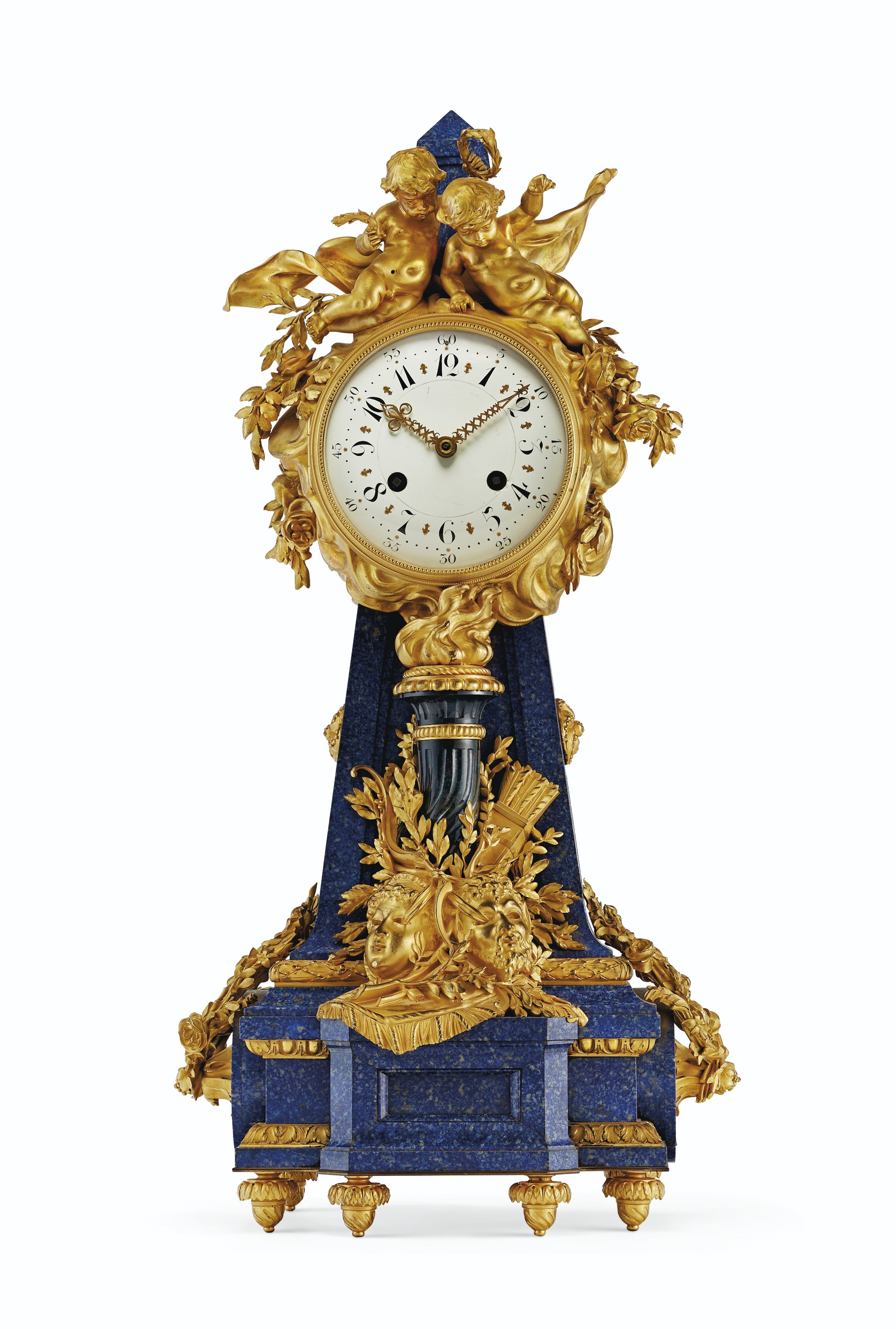 A FINE FRENCH ORMOLU-MOUNTED LAPIS LAZULI AND BLOODSTONE MANTLE