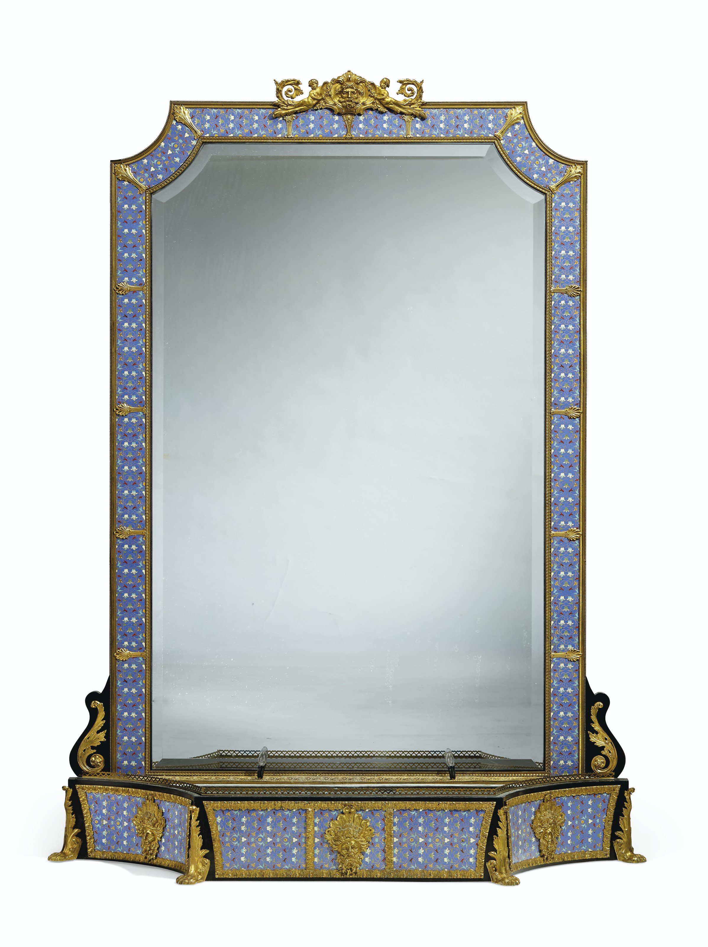 AN ORMOLU MOUNTED CLOISONN ENAMEL MIRROR AND JARDINI RE POSSIBLY