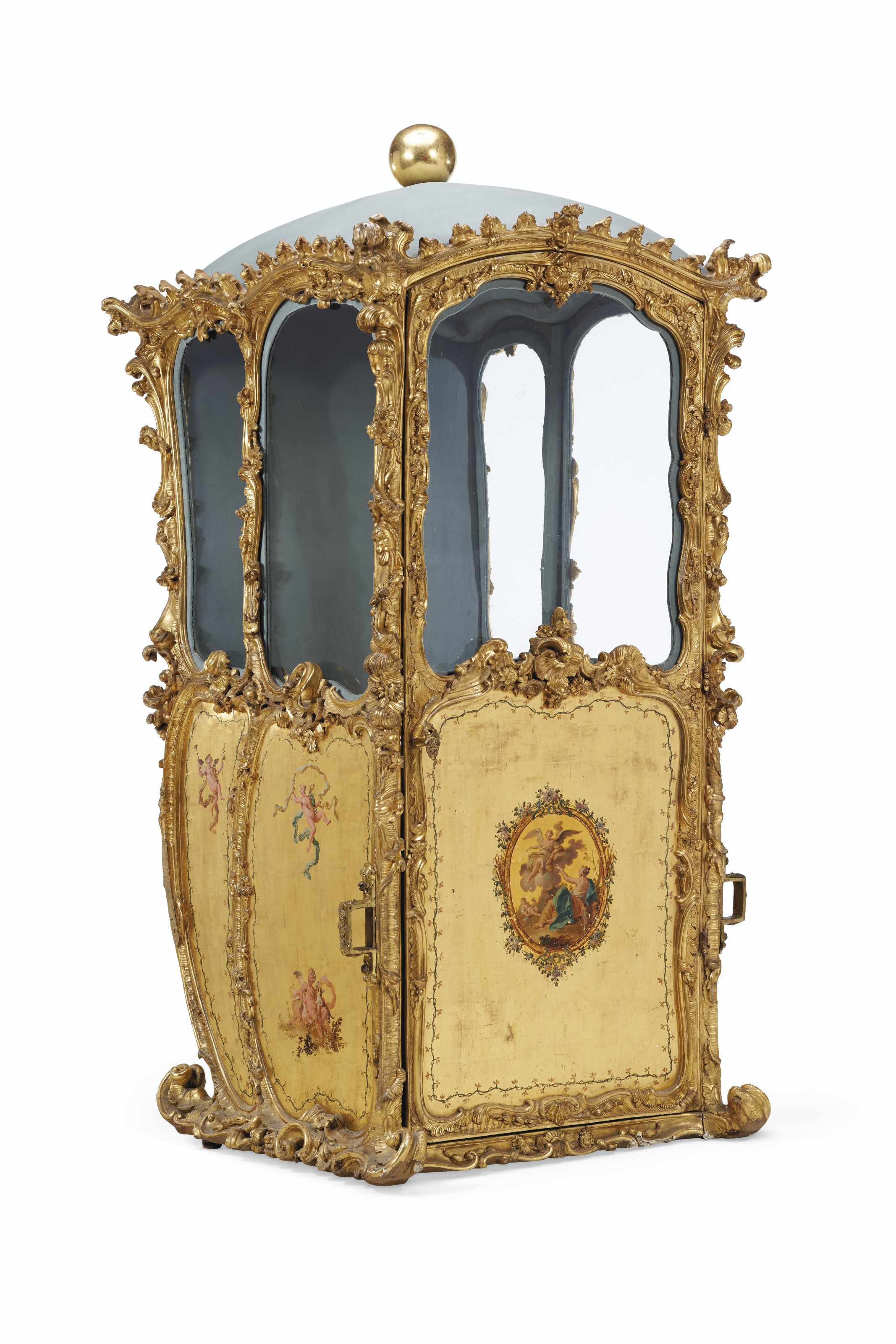 An Italian Ormolu Mounted Giltwood And Polychrome Decorated Sedan Chair Naples Third Quarter 18th Century Attributed To The Royal Bourbon Workshops Christie S