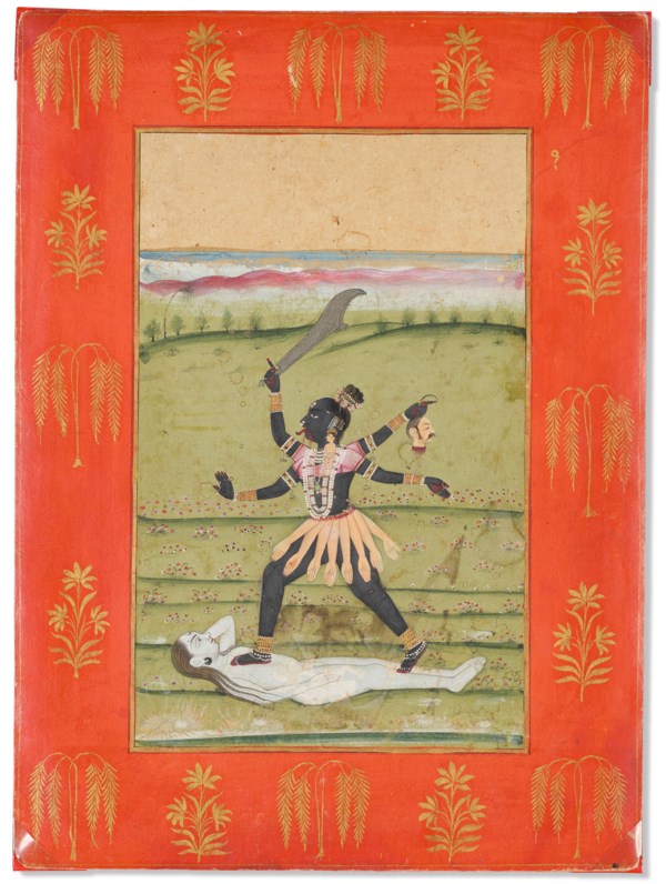 Painting Of Kali Trampling Shiva - Jaipur School - 19th Century