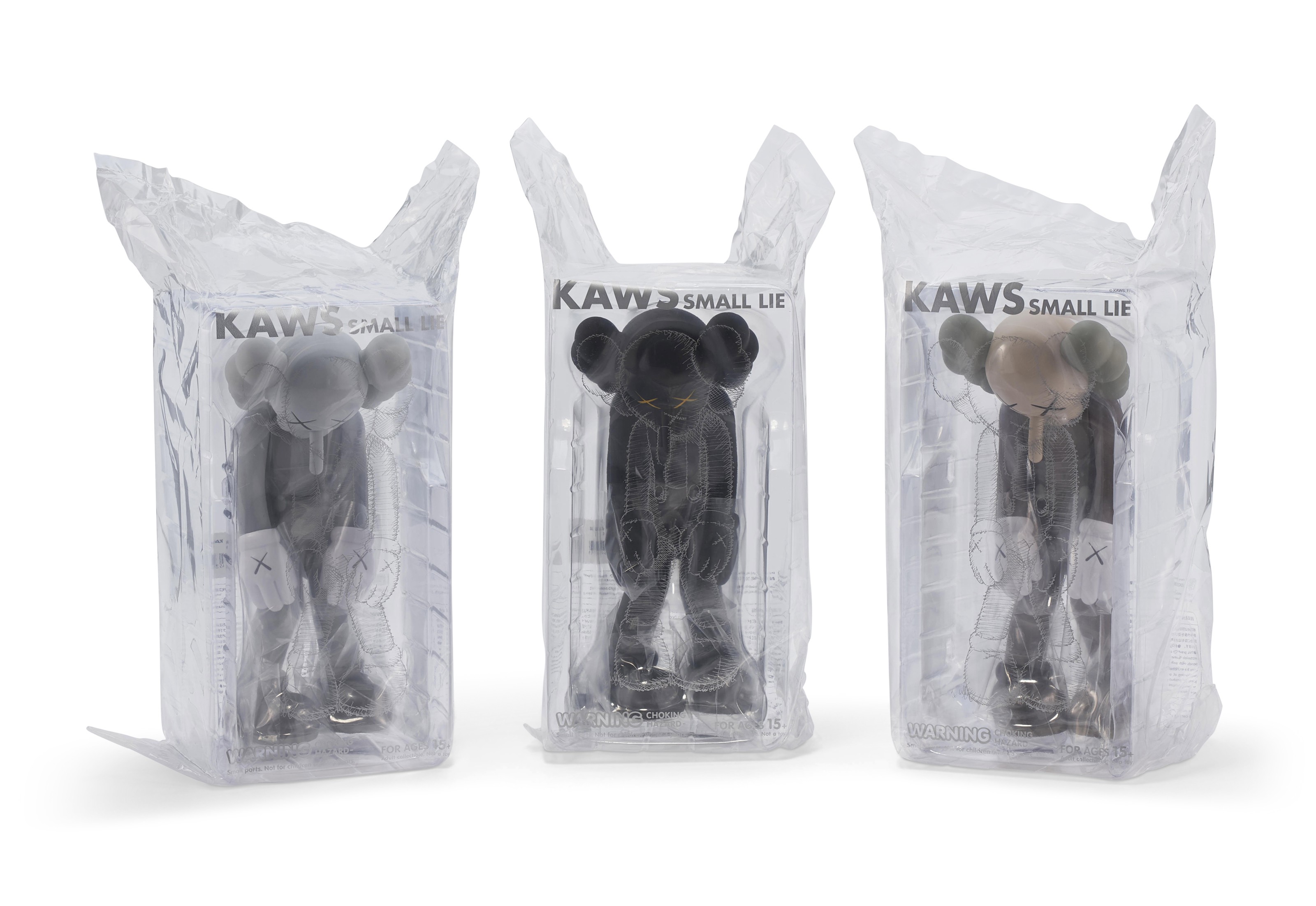 KAWS (b. 1974), Three works: (Small Lie Brown, Small Lie Black and ...