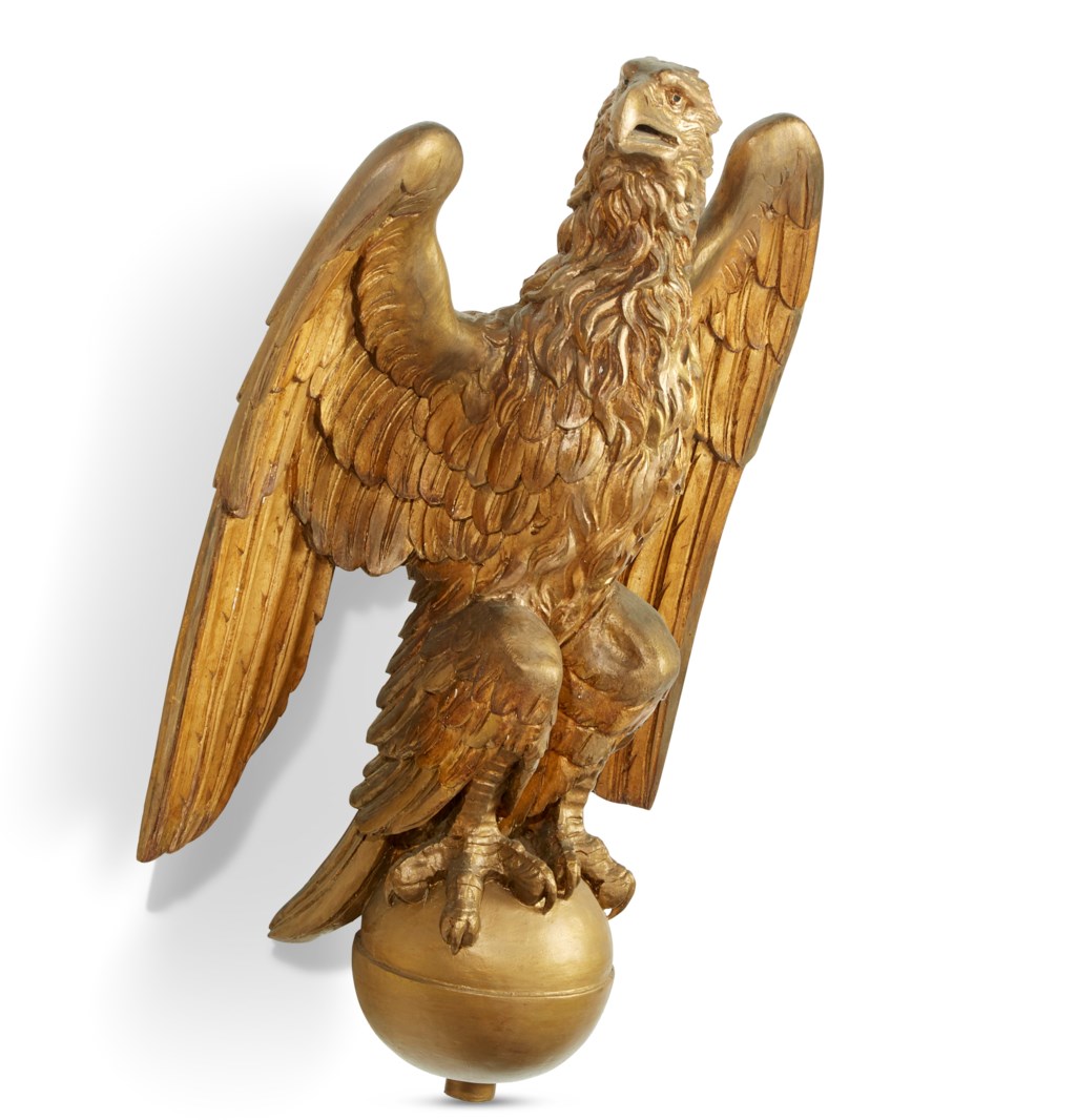 AMERICAN GILTWOOD FLAG POLE FINIAL OF AN EAGLE, FIRST HALF 20TH CENTURY