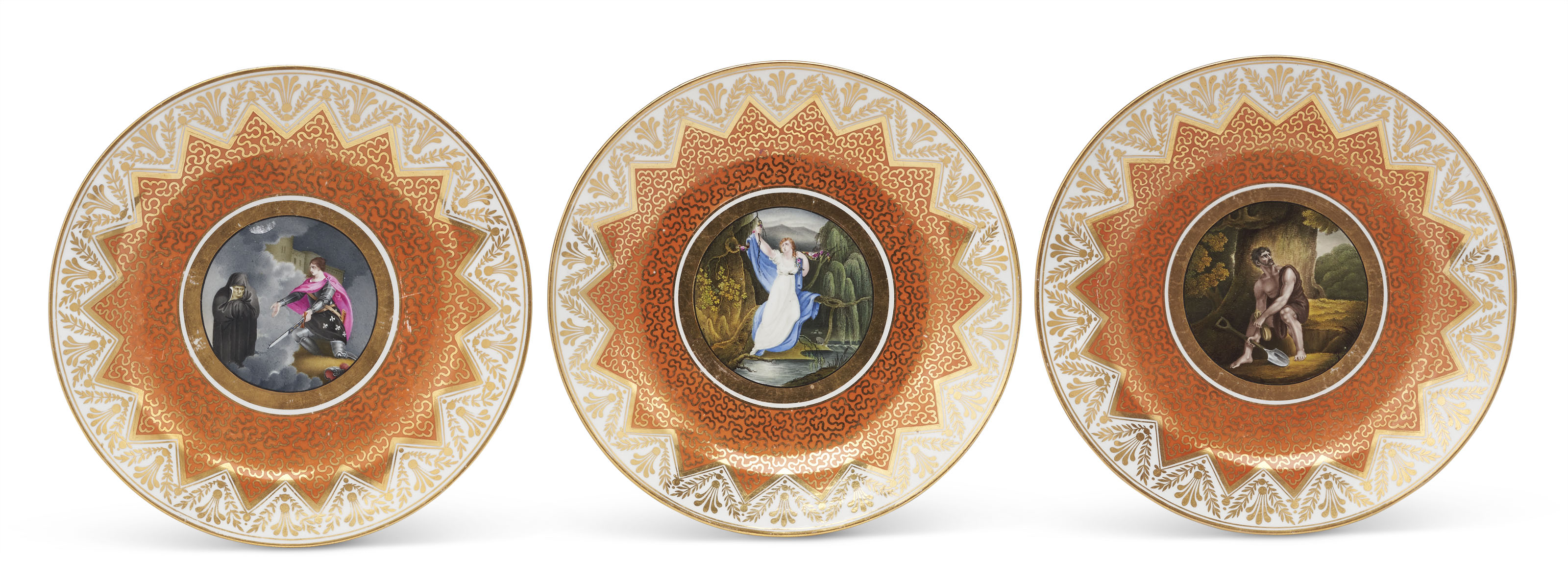 SET OF CHAMBERLAIN'S WORCESTER PORCELAIN ORANGE-GROUND PLATES