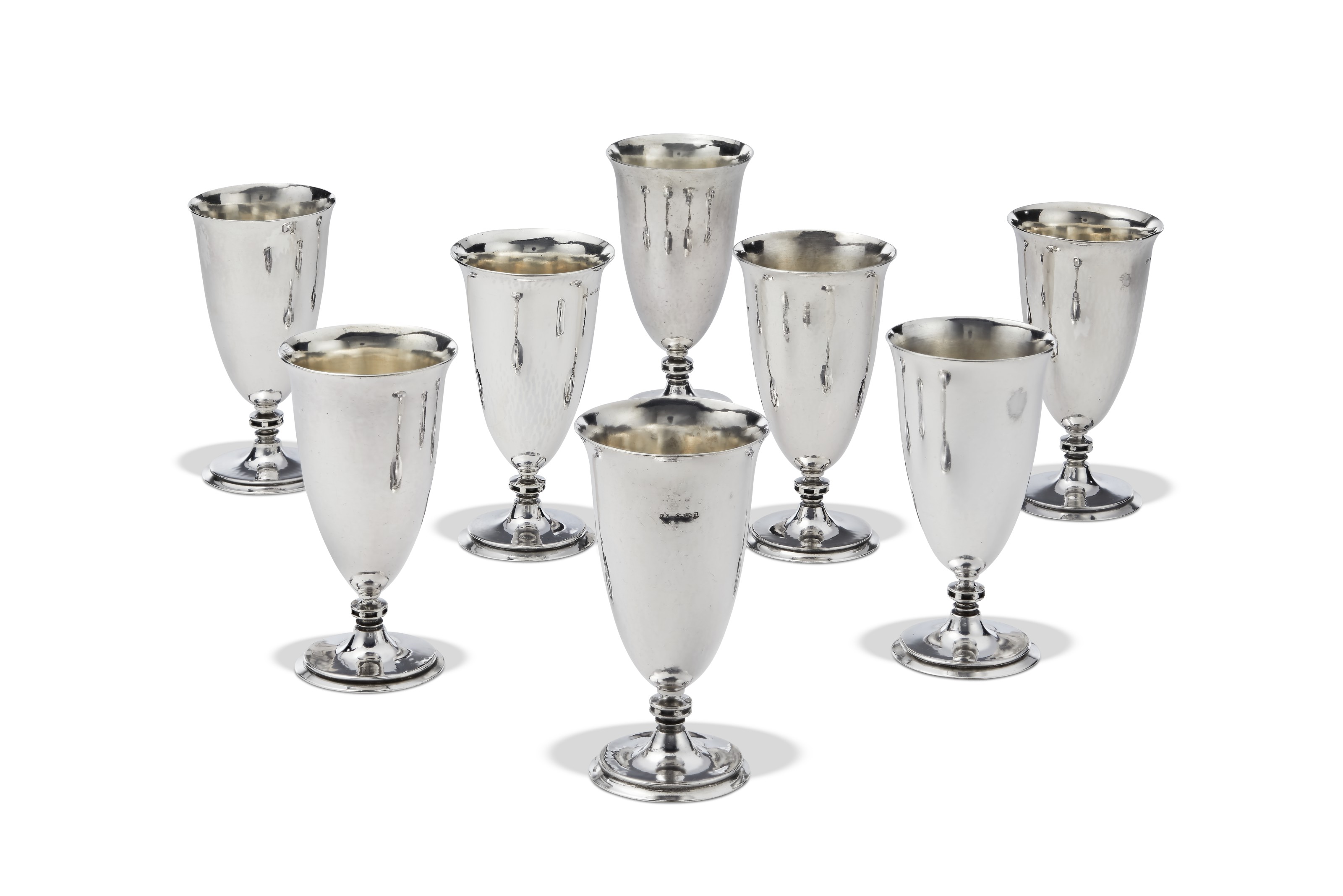 A SET OF EIGHT DANISH SILVER CORDIAL CUPS, NO. 520, MARK OF GEORG ...
