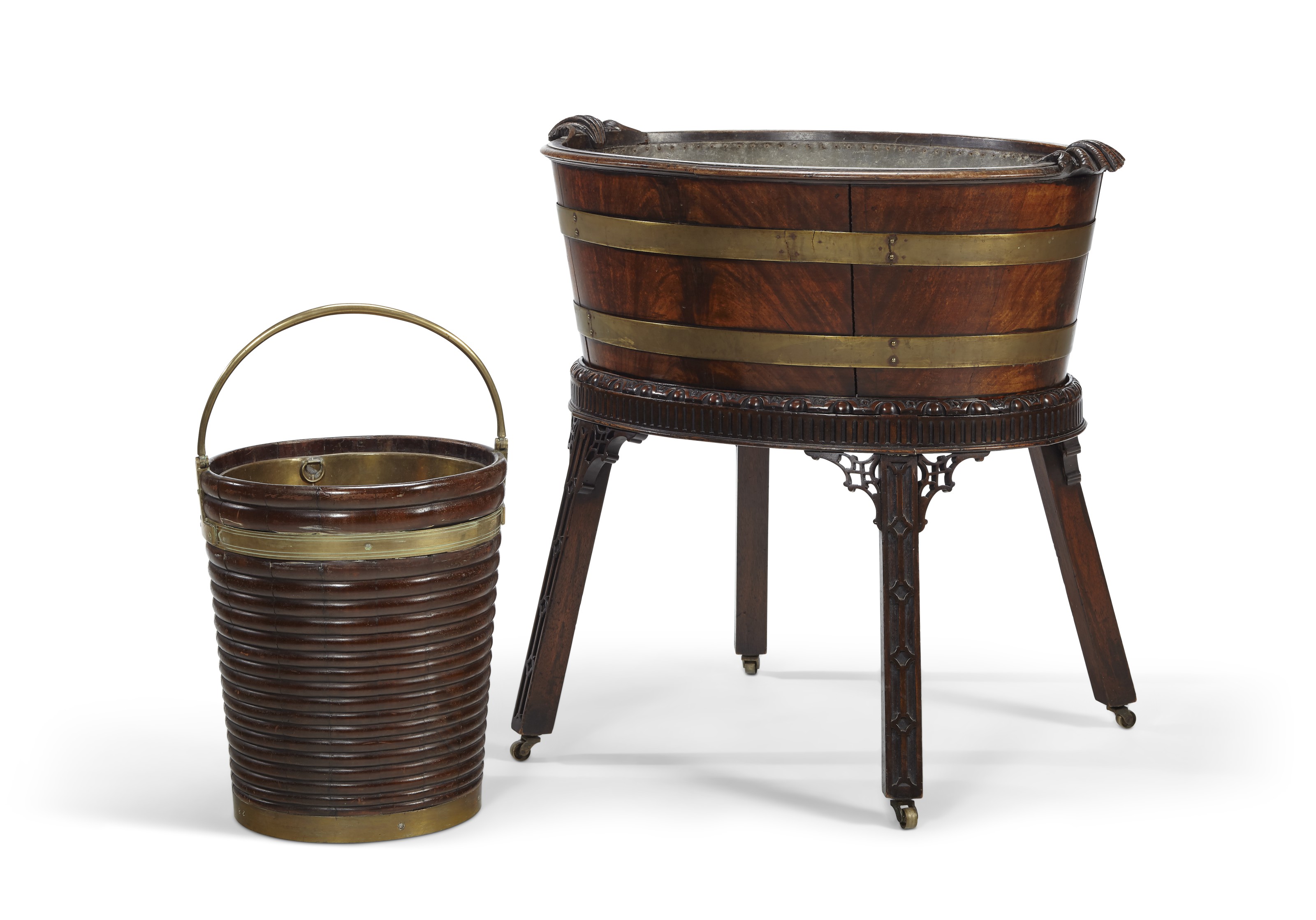 BRASSBOUND MAHOGANY WINE COOLER AND AN IRISH