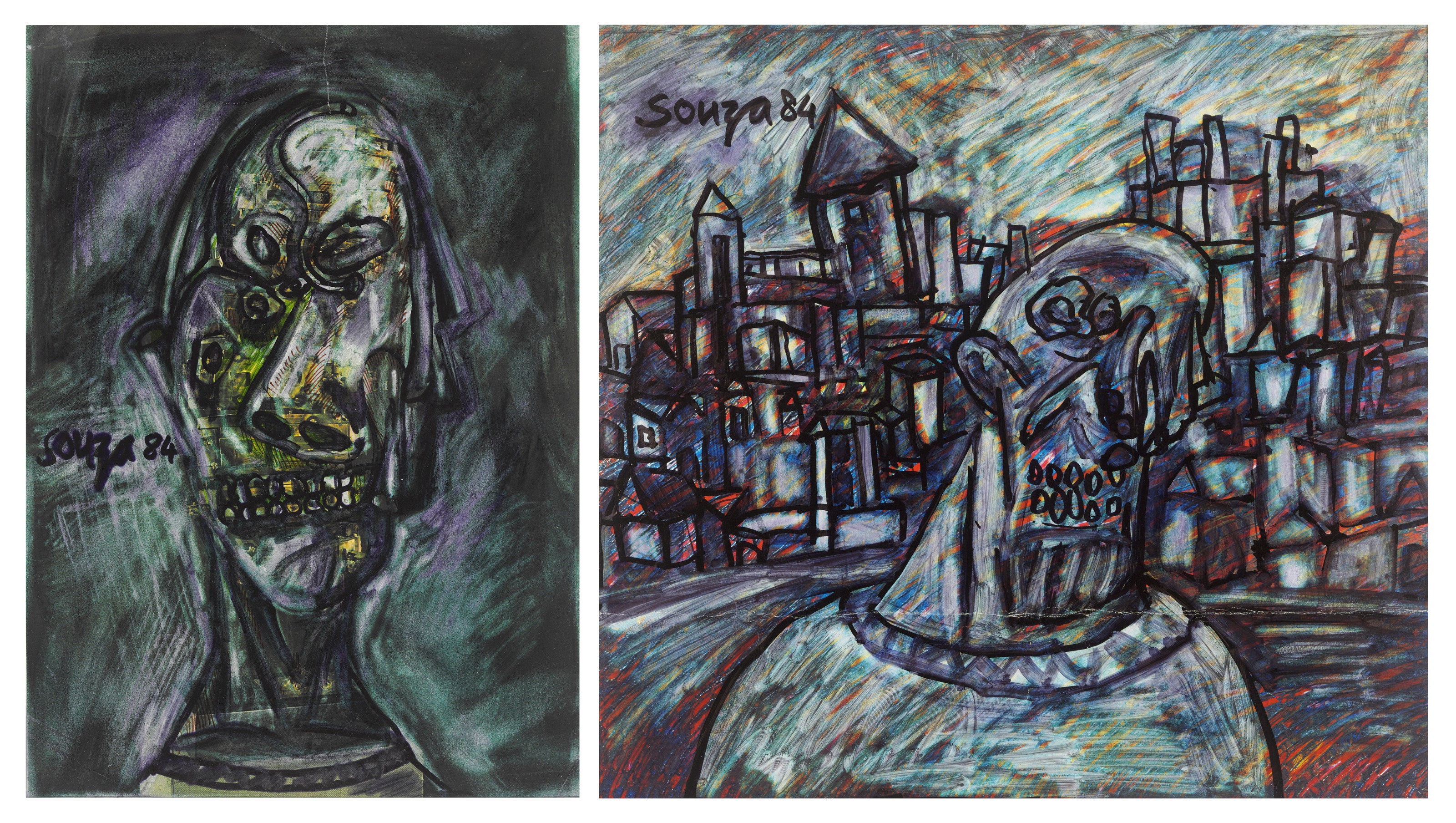 Francis Newton Souza, Untitled, 1984; two works on paper, sold for $10,000 on 30 June 2020 at Christie's Online