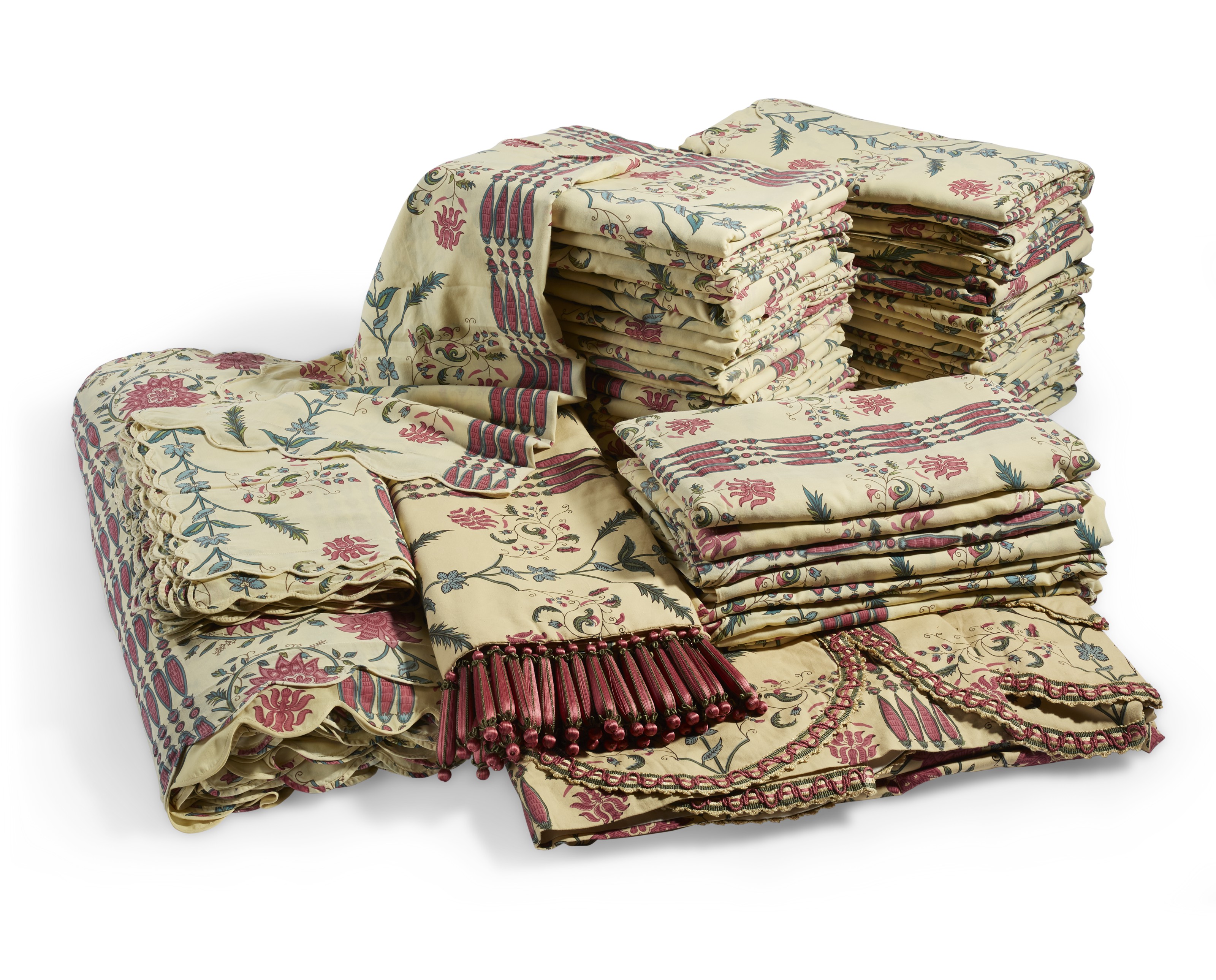 A LARGE GROUP OF PRINTED COTTON BED LINENS, PORTHAULT, FRANCE, 20TH