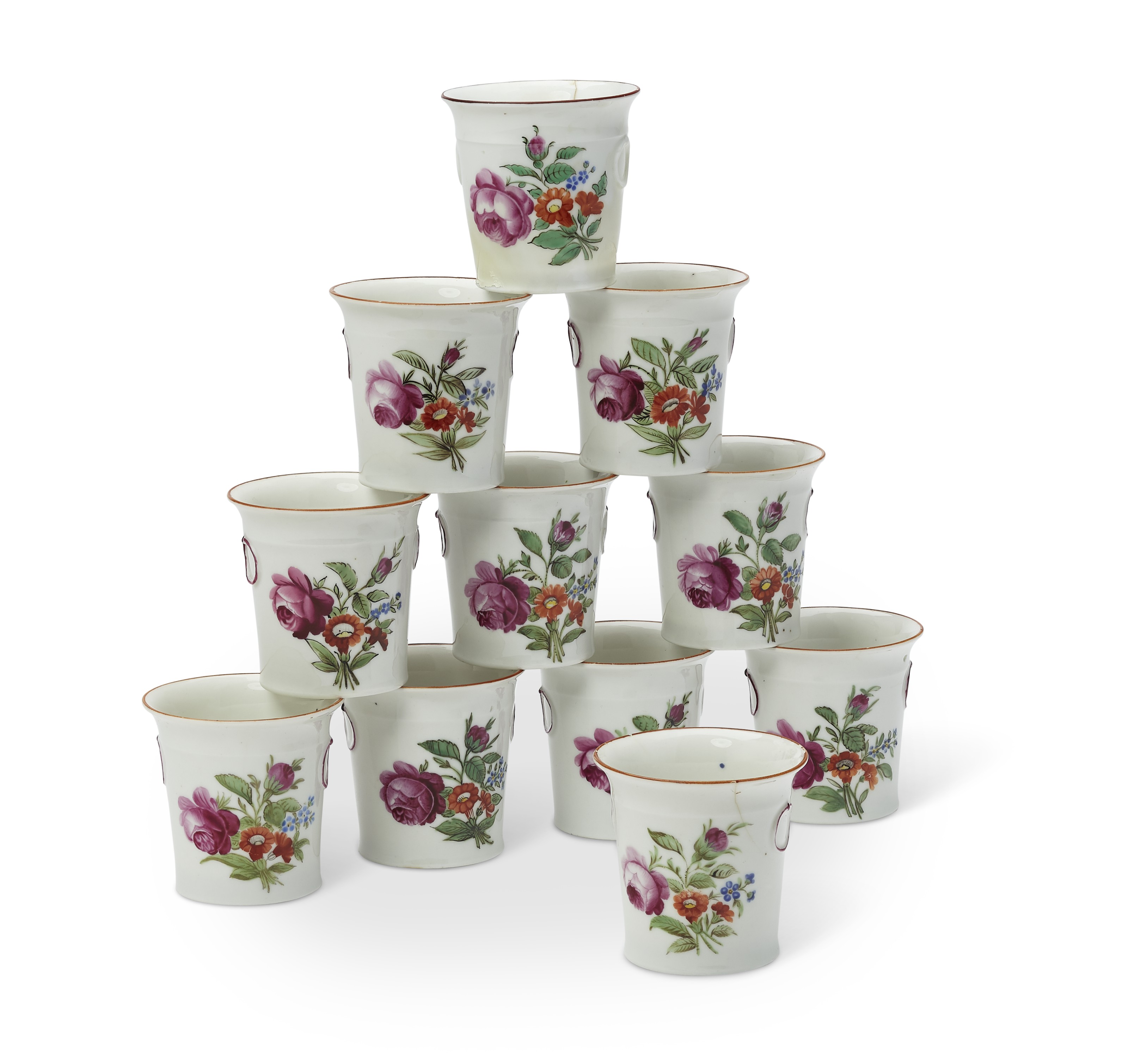 11 Russian porcelain miniature cache-pots or cups, early 19th century, Moscow. Impressed marks for the Gardner Factory. 2&frac12; in (6.3 cm) high. Estimate: $1,500-2,000. Offered in the The Private Collection of Jayne Wrightsman, 1-15 October, online