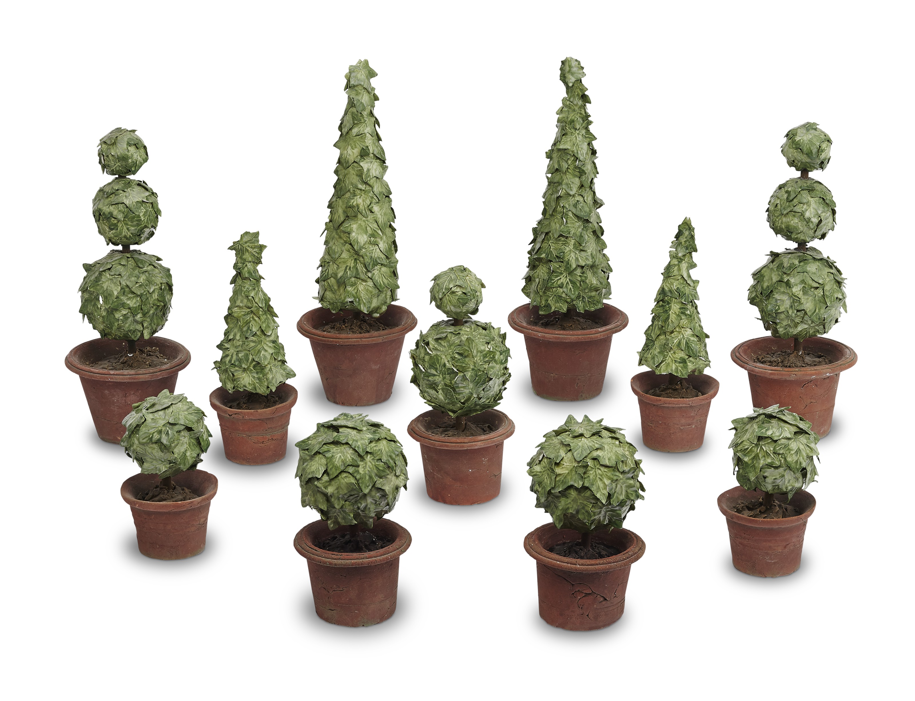 A GARNITURE OF ELEVEN VLADIMIR KANEVSKY CERAMIC TOPIARIES, MODERN ...