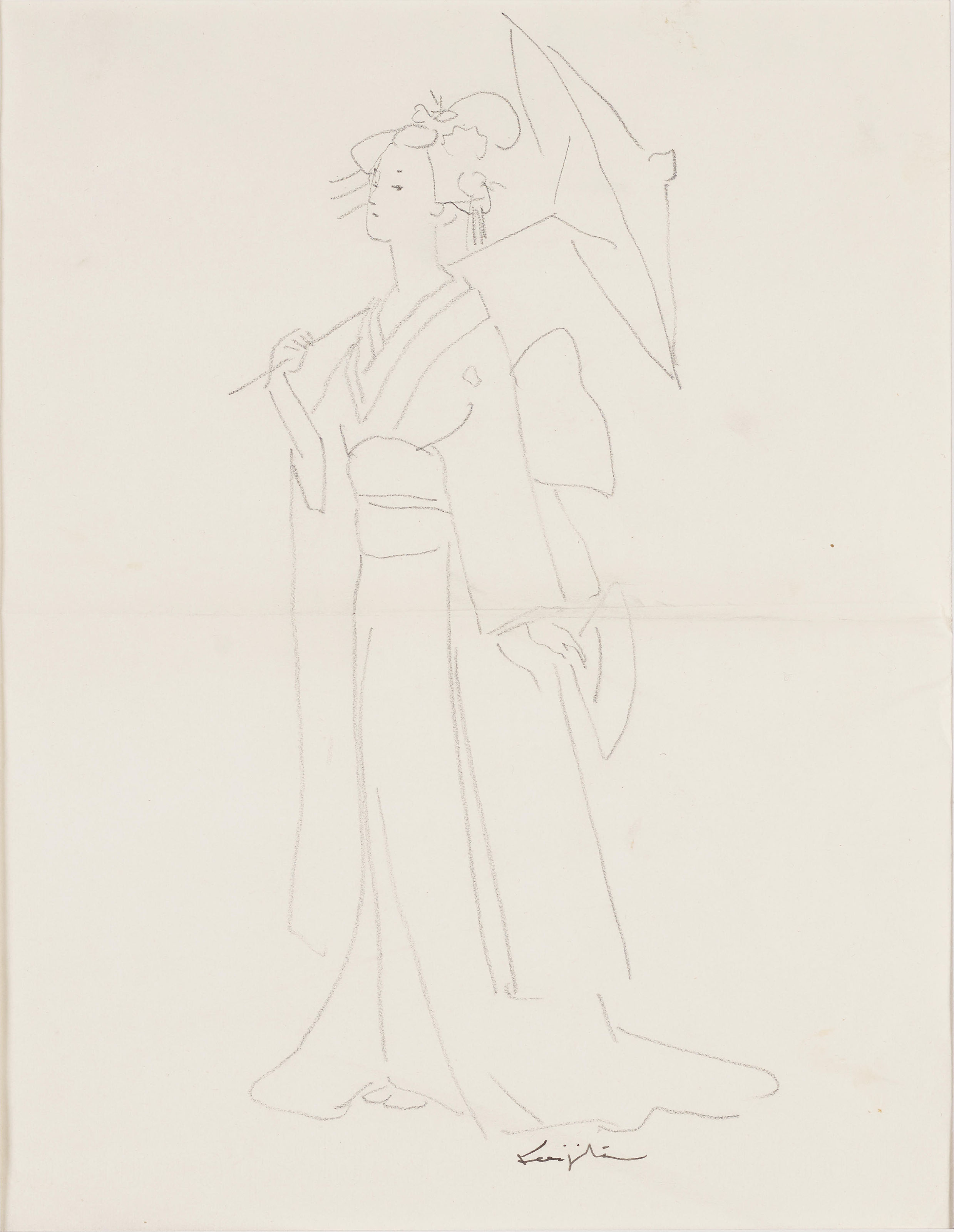 L&eacute;onard Tsuguharu Foujita (1886-1968), Untitled (Madame Butterfly). Lead on tracing paper.&nbsp;26.5 x 20.5 cm (10⅜ x 8⅛ in). Estimate: $1,000-2,000 Offered in 
Contemporary Art Asia, Online, 19-26 March 2020
