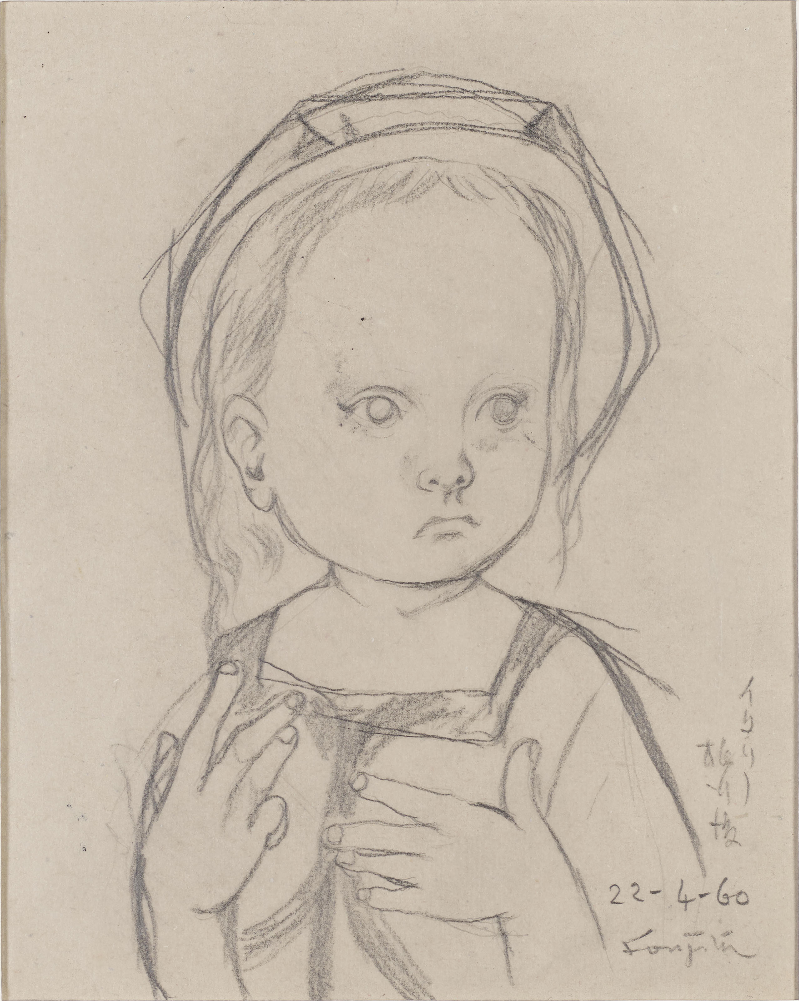 L&eacute;onard Tsuguharu Foujita, (1886-1968), Untitled (Filette au costume de marina), 1960. Lead on tracing paper.&nbsp;19 x 15 cm (7&frac12; x 5⅞ in). Estimate: $3,000-4,000. Offered in 
Contemporary Art Asia,&nbsp;Online, 19-26 March 2020