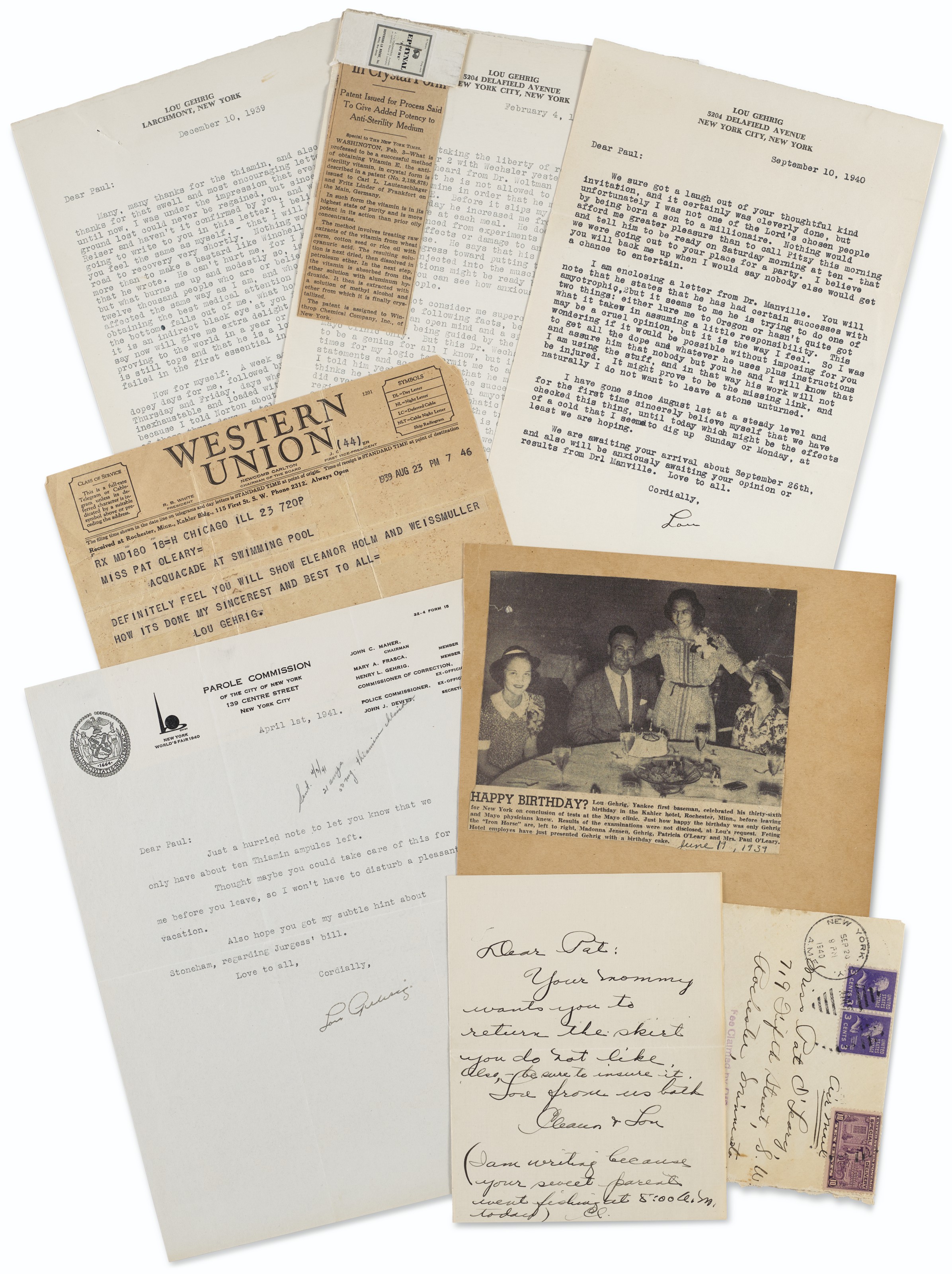Highly Important Lou Gehrig Document Archive From Dr Paul O Leary Of The Mayo Clinic With