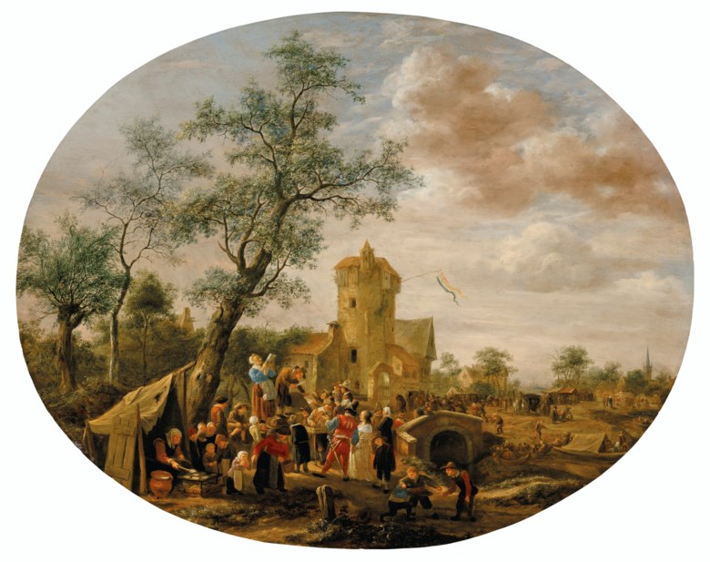 Jan Steen (Leiden 16256-1679), A village fair with a pamphleteer. Oil on panel. 23¼ x 29⅜  in (59.1 x 74.6  cm). Estimate $250,000-350,000. Offered in The Martin Feldstein Collection Dutch Art in the Golden Age on 15 October 2020 at Christie’s in New York