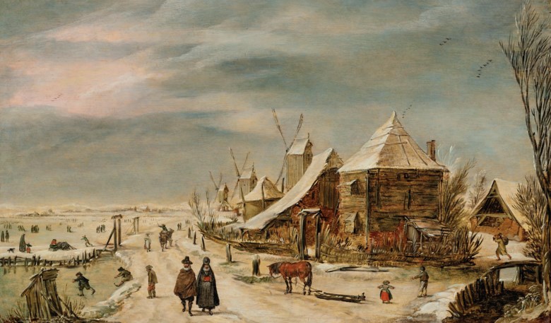 Esaias van de Velde (Amsterdam 1587-1630 The Hague), A winter landscape with a farmhouse, windmills and figures. Oil on panel. 10¾ x 18⅛  in (27.3 x 46  cm). Estimate $300,000-500,000. Offered in The Martin Feldstein Collection Dutch Art in the Golden Age on 15 October 2020 at Christie’s in New York