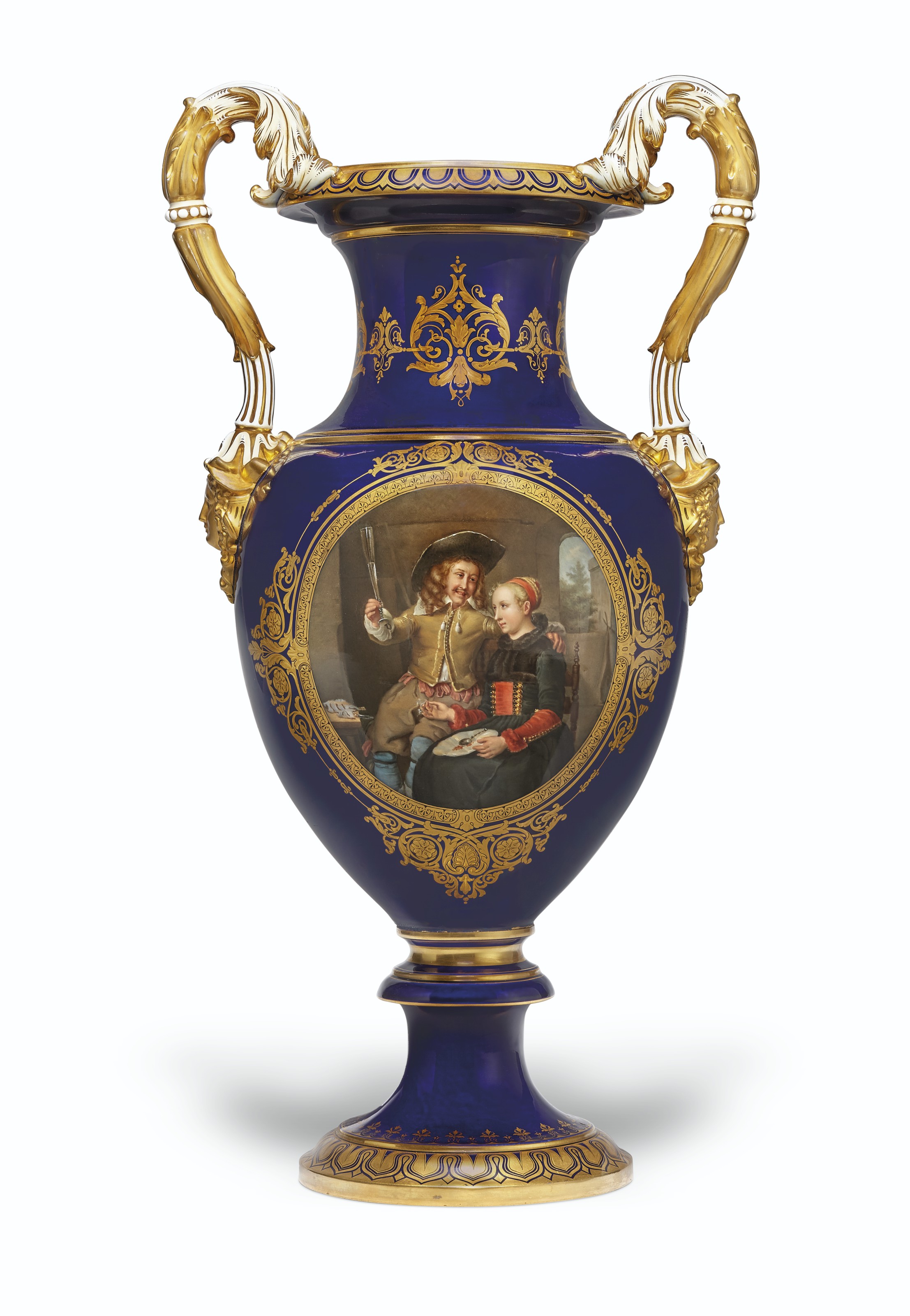 A LARGE MEISSEN PORCELAIN COBALT-BLUE GROUND VASE, LATE 19TH/20TH CENTURY, BLUE CROSSED SWORD MARK LIKELY SPURIOUS, RECORDED AS SHAPE NO. G. 125, PRESSNUMMERN 125 & 133