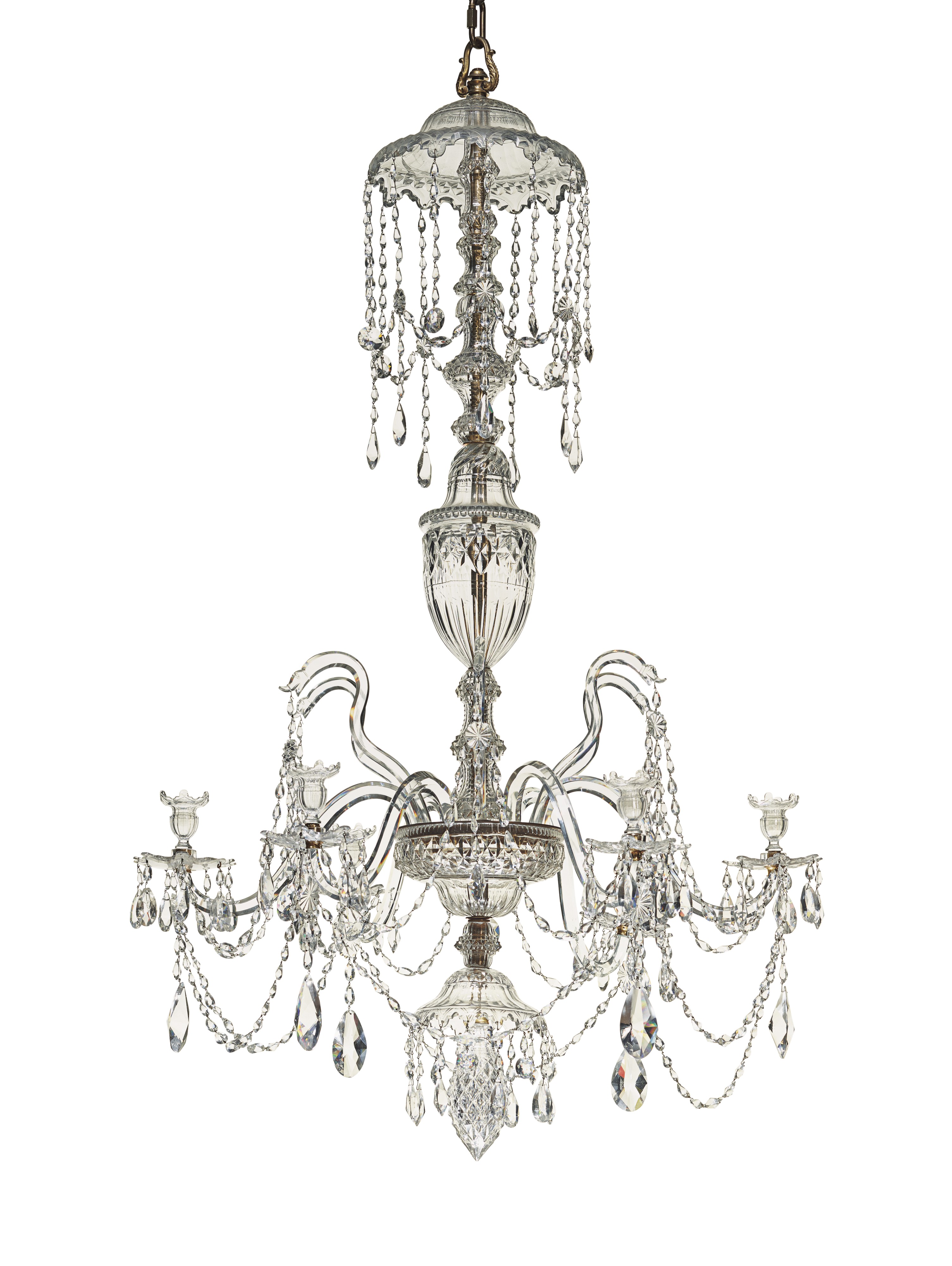 A III GILTMETAL AND CUT GLASS SIXLIGHT CHANDELIER, LATE 18TH